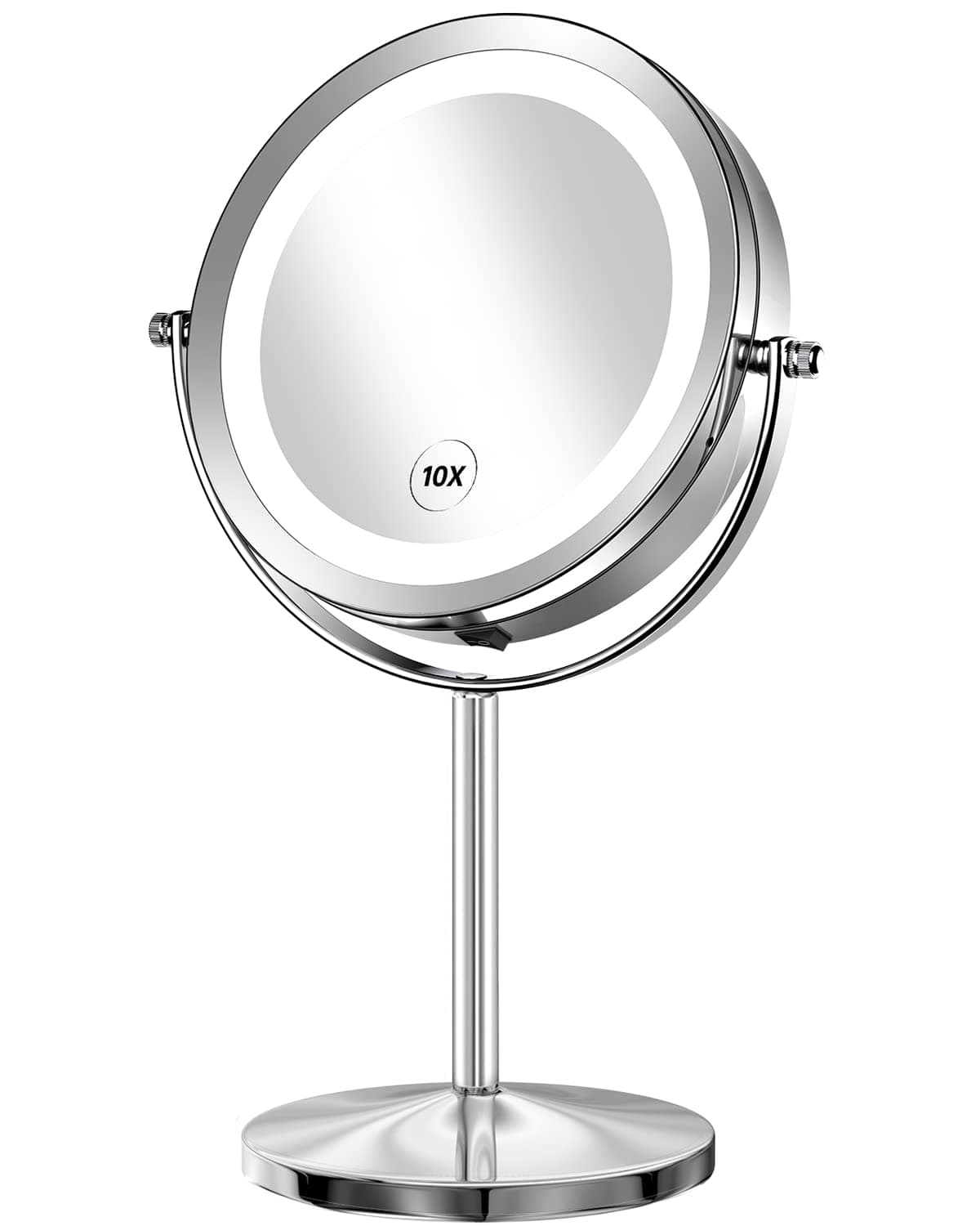 Gospire 7" Lighted Makeup Mirror with Magnification 10X/1X Double Sided, Round Magnifying LED Vanity Standing Cosmetic Shaving Mirror with Battery Operated, Cordless Portable for Bathroom Bedroom