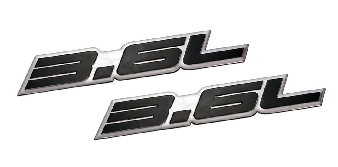 3.6L Liter Embossed Black on Highly Polished Silver Real Aluminum Auto Emblem Badge Nameplate Compatible with Jeep Chrysler Dodge Volkswagen Fiat (Pack of 2)