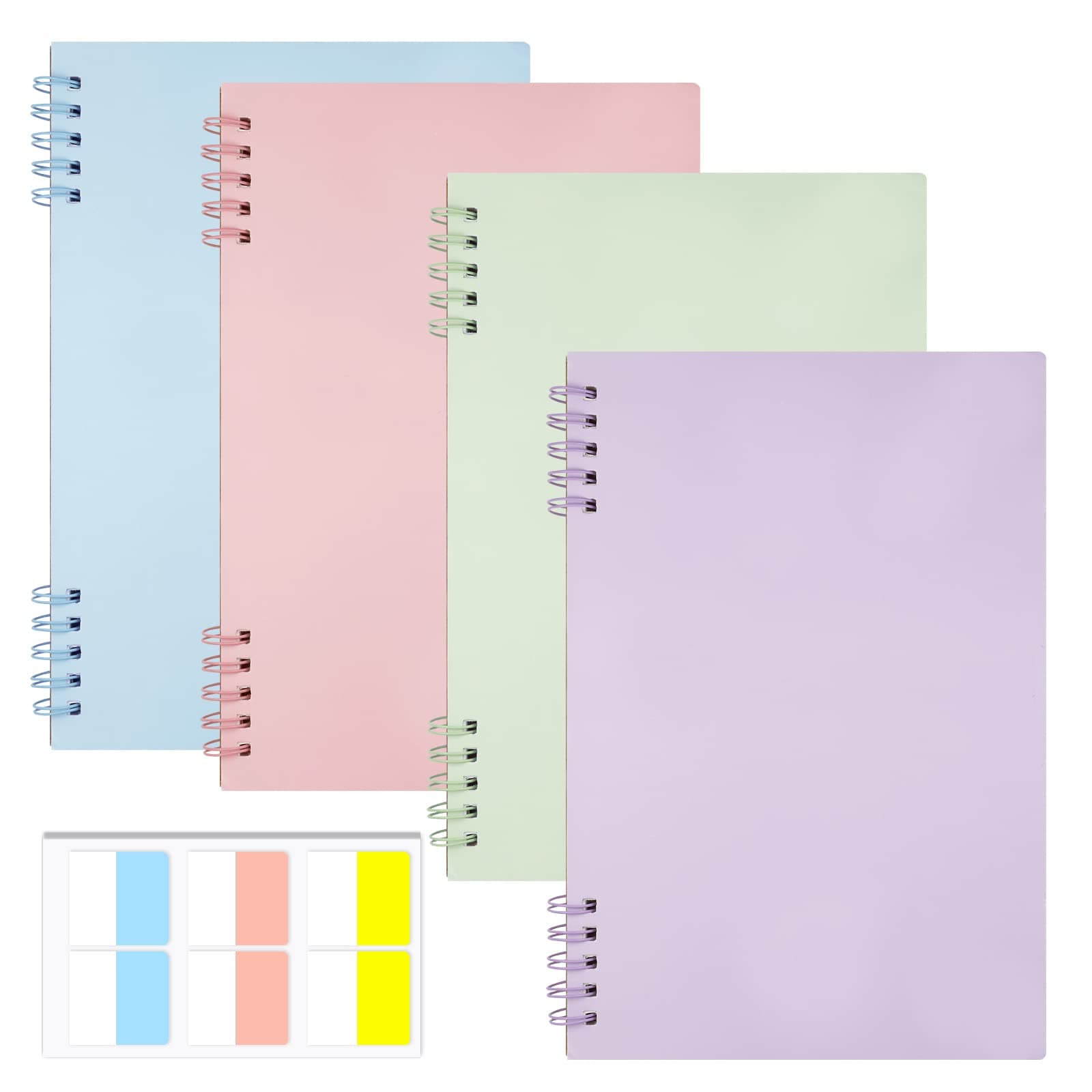 – 4 PCS A5 Spiral Notebook Hard Cover, Journal Notebook with 60 PCS Index Stickers, Note Pads for School Office Home, Striped Notebook for Students Kids Girls, 160 Pages/80 Sheets