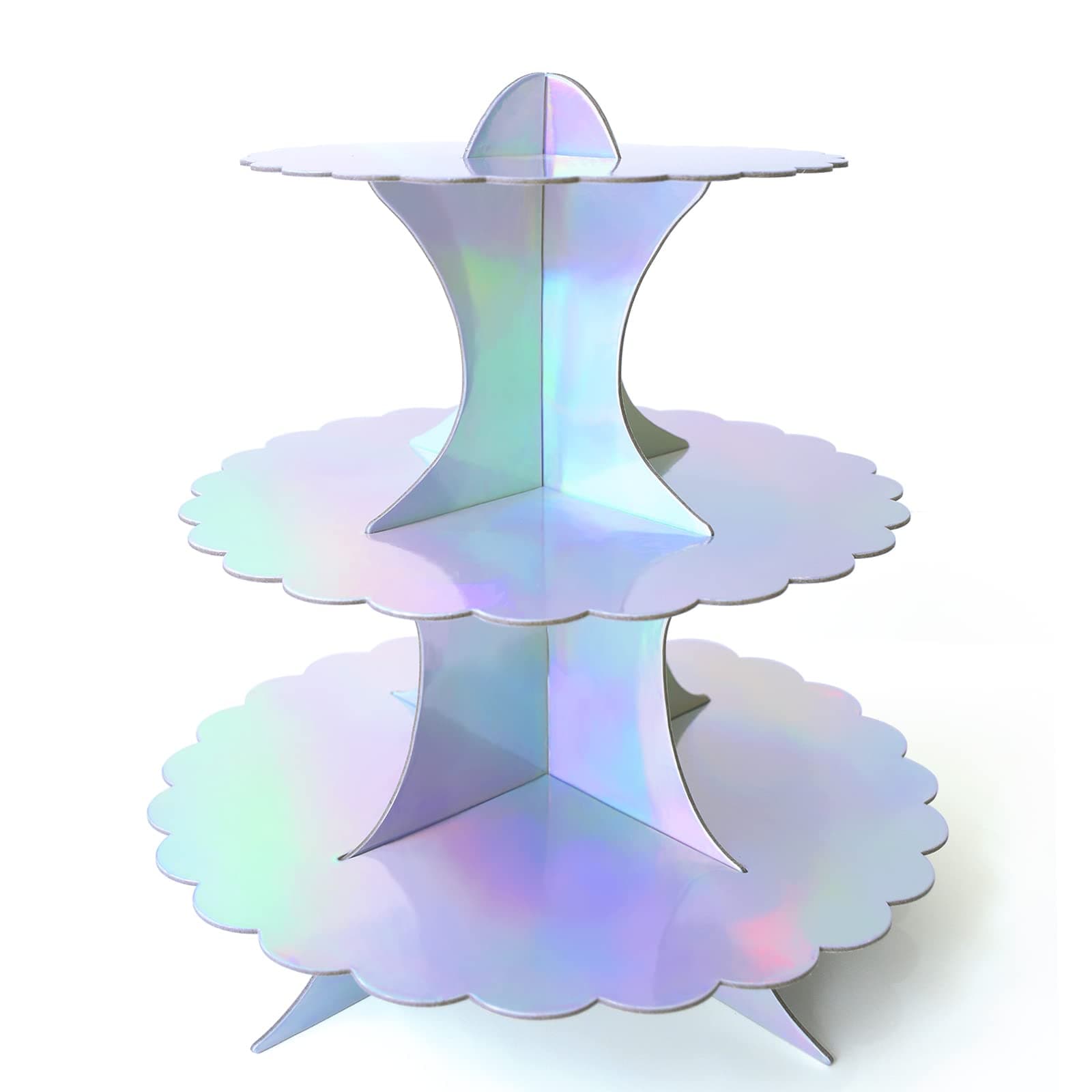 3-Tier Rainbow Round Cupcake Stand Glossy Cake Stand Silver Laser Cardboard Mini Dessert Tower for Baby Shower Birthday Wedding Party Supplies Food Display