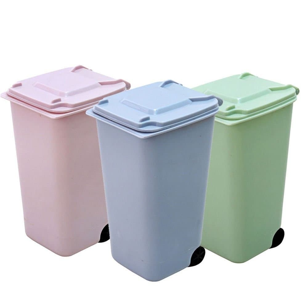 Turbobm Office Trash Can, Mini Trash Can, Plastic Trash Cans, Desktops Trash Can, Garbage Bin for Office Kids Bedroom Use, Office Desktop Mini Trash Bin, Garbage Bin Set Pencil Cup Holder with Wheels