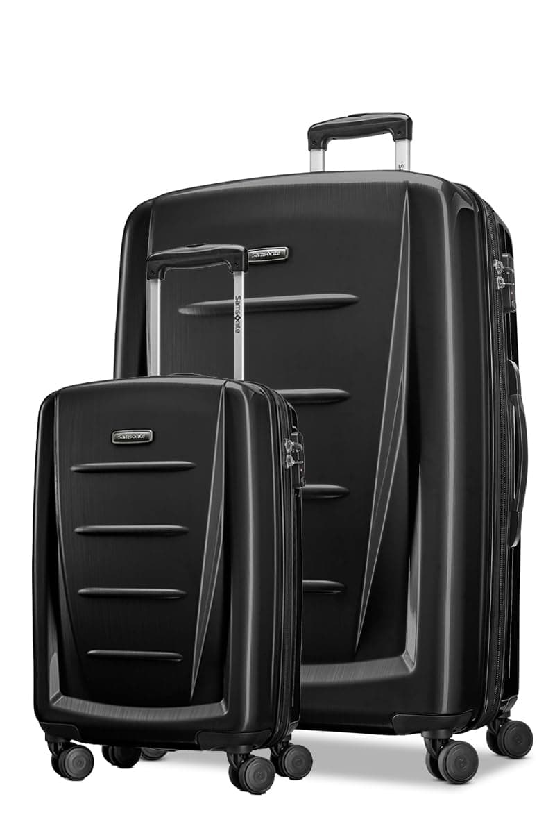 Samsonite Winfield 2 2 Pc Set (57 + 80 cm), 4 Spinner Wheels, Polycarbonate, Brushed Anthracite|Cross Ribbons|Expandable|Inner Mesh Zippered Pocket|TSA Lock - 3 Years International Warranty