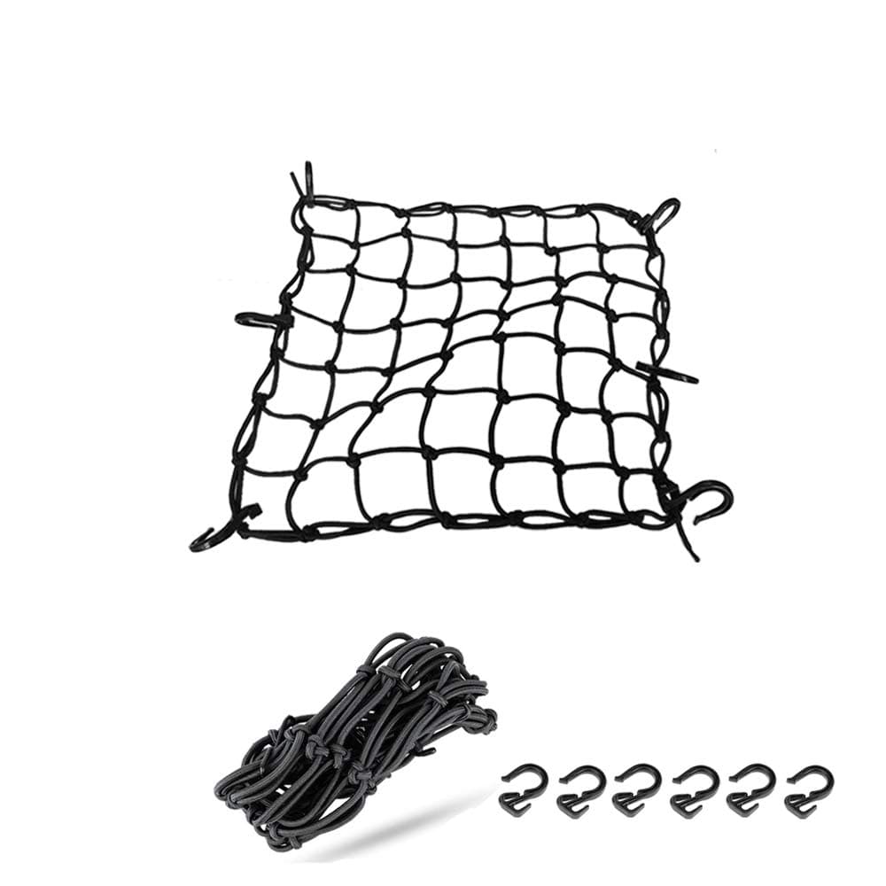 Black 15"x15" Motorcycle Cargo Net Featuring 6 Adjustable Hooks & Tight 2''x2'' Mesh Stretch up to 30'' x 30'' for Cargo Helmet net