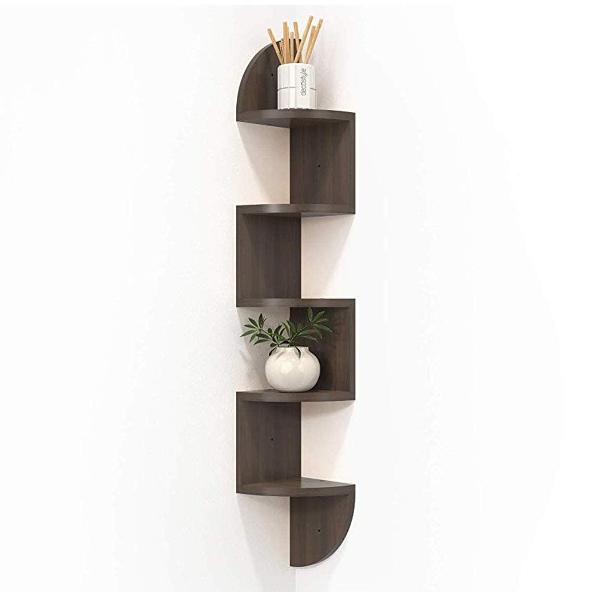 Decostyle Corner Wall Shelf Zig Zag Shape with Curved Edges - 5 Tier