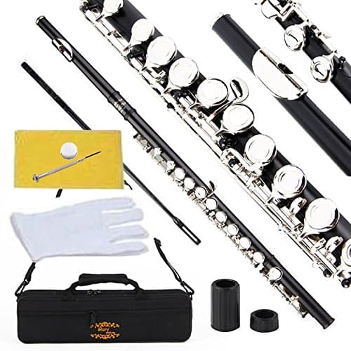 Glory Closed Hole C Flute With Case, Tuning Rod and Cloth, Gloves-black color