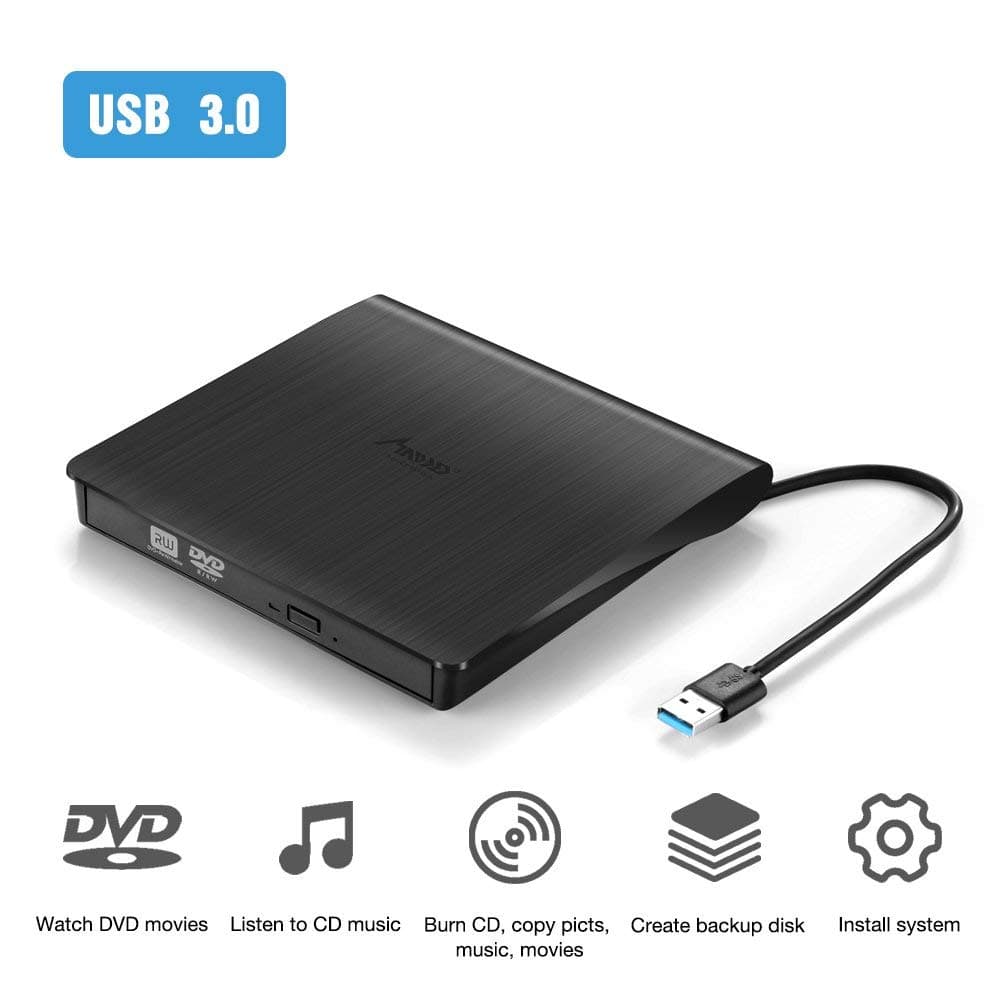 MAD GIGA External DVD Drive USB 3.0 CD Drive USB Portable USB DVD/CD/RW Writer Reader Slim External Optical Drives Laptop, Support Windows 7/8/10/XP/Vista/Mac OS