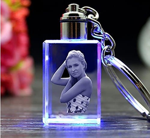 Aadya Crystal Single Image 3D Photo Personalized Laser Engraved Crystal Cube Key Chain Multi Color Led Light +2 Sets Of Button Cells (6 Button Cells)