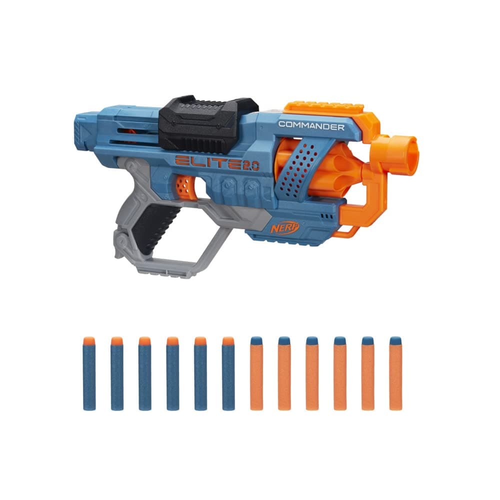 Elite 2.0 Commander RC-6 Blaster, 12 Nerf Elite Darts, 6-Dart Rotating Drum, Built-In Customizing Capabilities, Multi-coloured,One Size,E9485F03