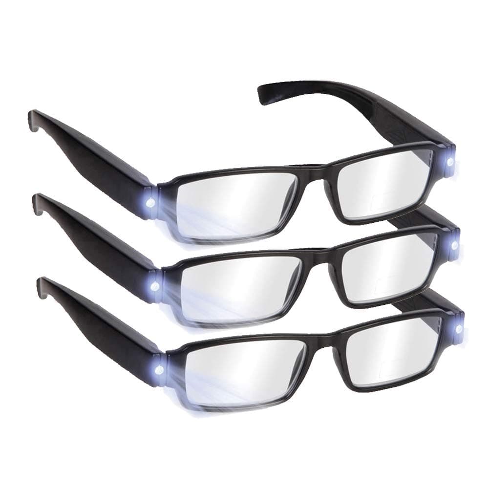 Reading Glasses with Light Bright LED Readers with Lights Reading Glasses Lighted Magnifier Nighttime Reader Compact Full Frame Eyewear Clear Vision Unisex Clear Vision Lighted Eye Glasses,+3.0