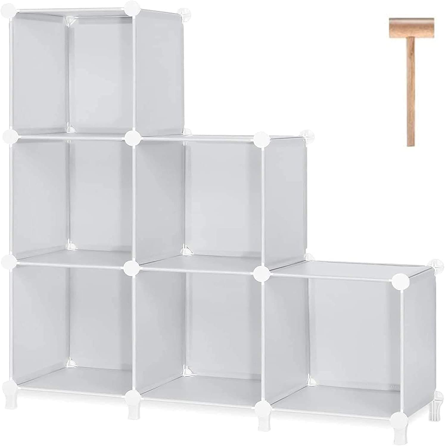 ēxora Cube Closet Organizer - 6 Cubes DIY Plastic Cabinet, Modular Book Shelf Organizer for Bedroom, Living Room, Office (White)