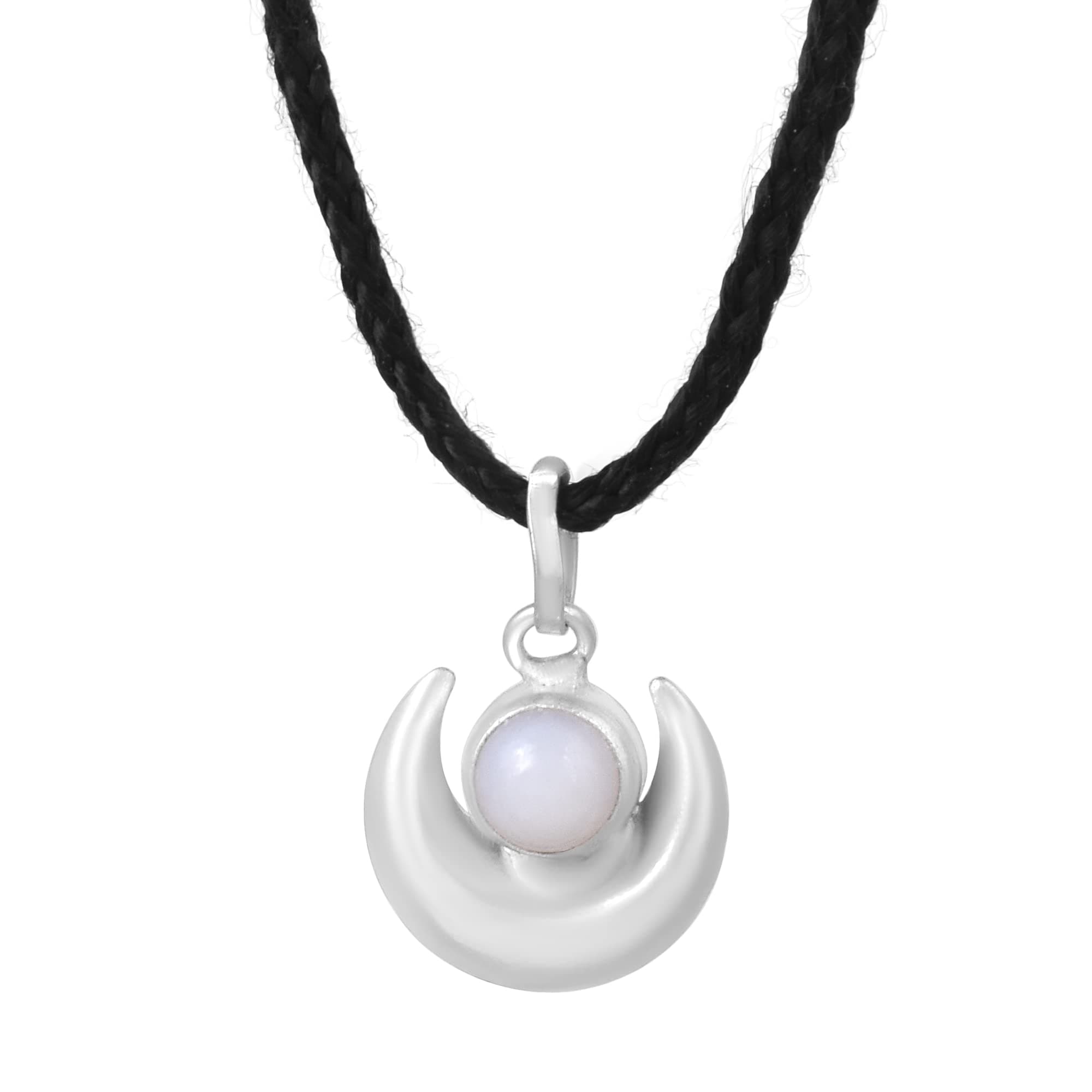 morir Silver Plated White Pearl Half Moon Shape Chand Moti Pendant For Kids New Born Babies