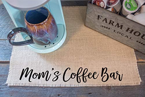 Coffee Maker Mat for your Coffee Machine, Burlap Coffee Bar Placemat, Coffee Station Accessories - Made in the USA (Mom's Coffee Bar)