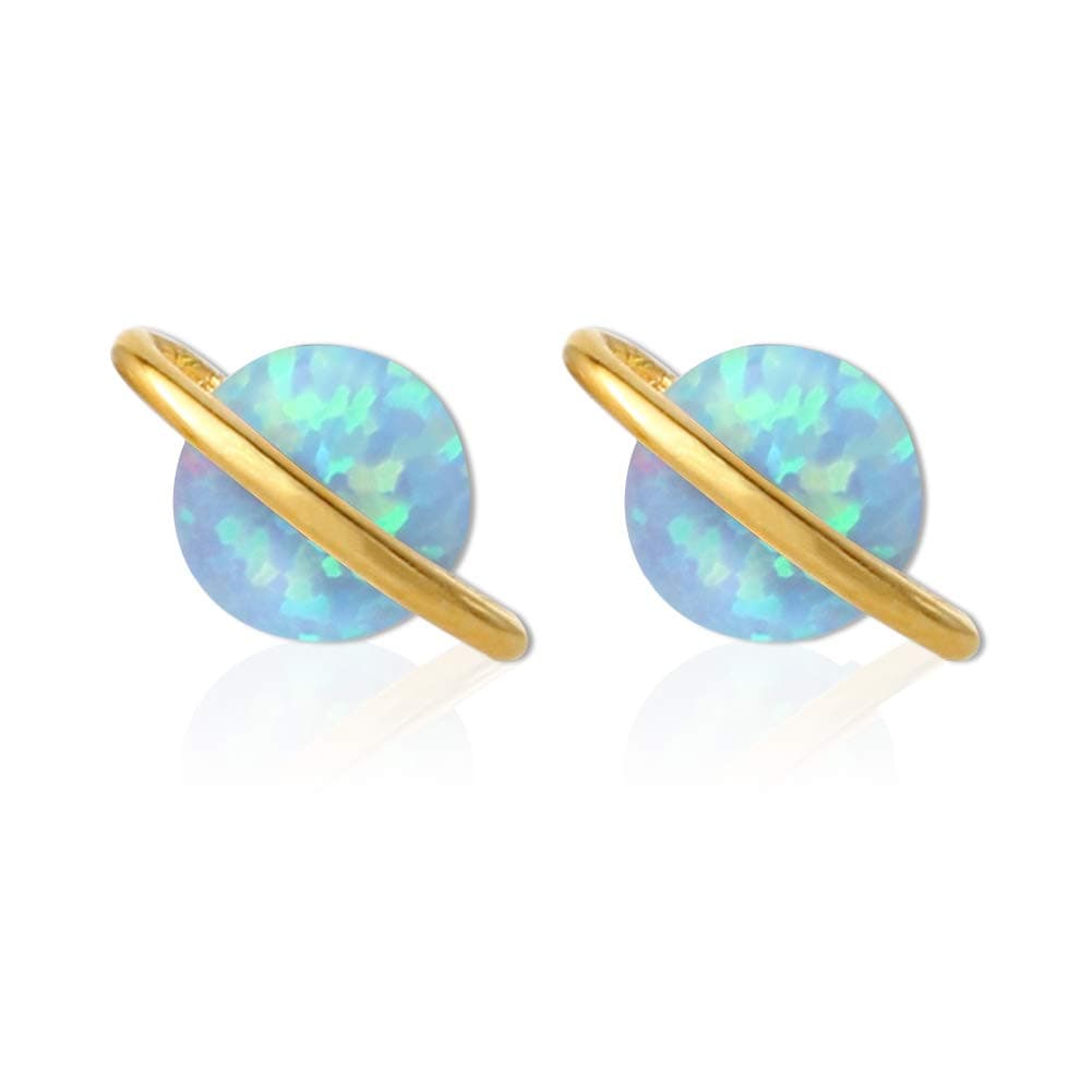 LAONATOWhite Opal Planet Earrings Plated Brass Studs