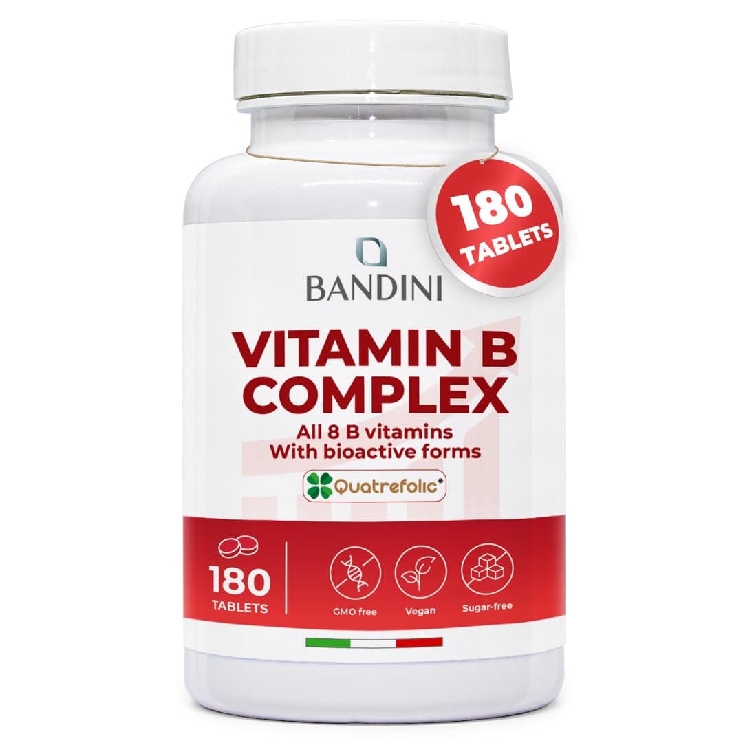 Bandini® High Dose Vitamin B Complex | 180 Vegan Tablets (6 Month Supply) | Group B Vitamins with Folic Acid, Biotin, B1, B2, B3, B5, B6, B12 | High Strength | GMO-Free Vitamin B-Complex Supplement