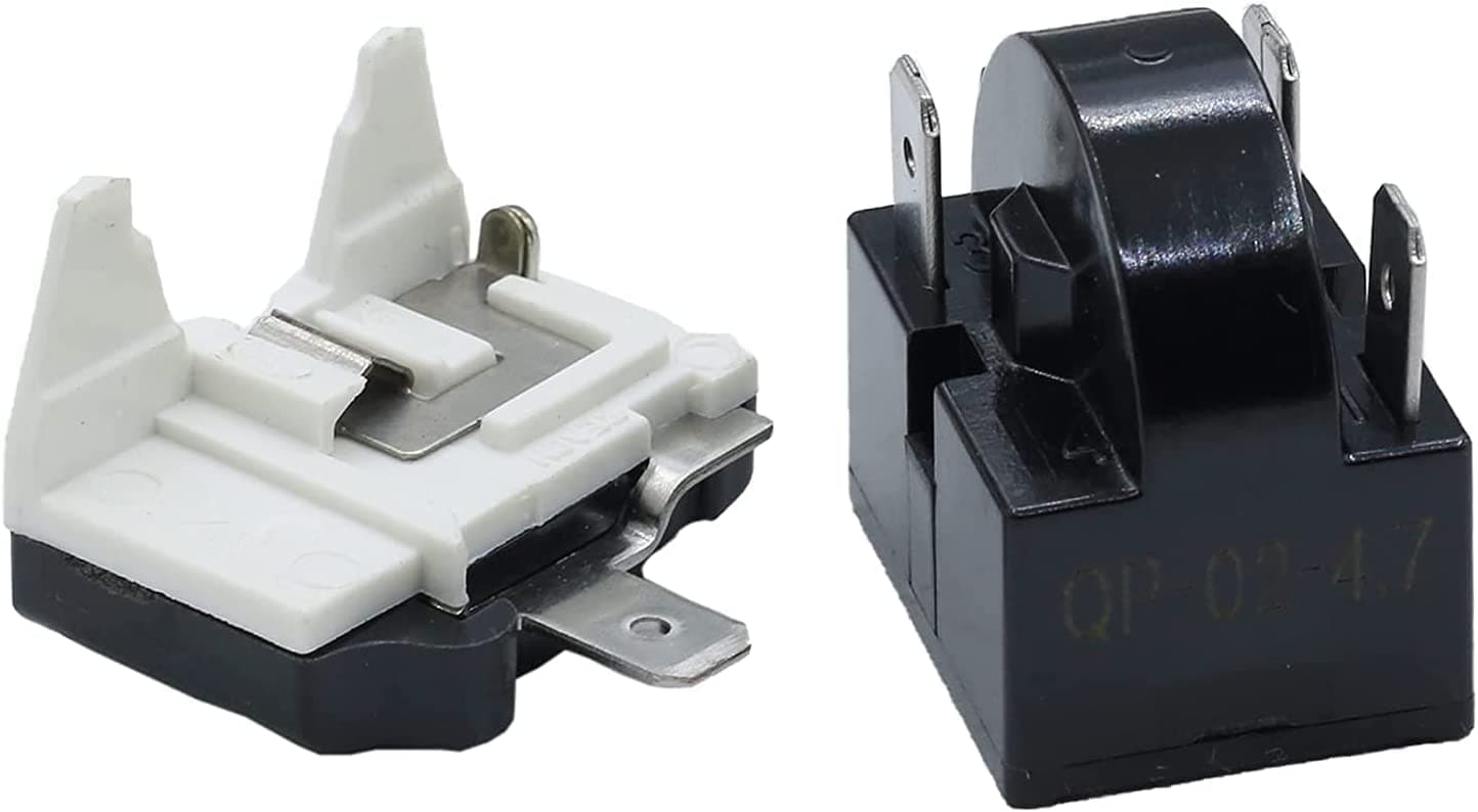 1Pcs QP-02-4.7 3Pin 4.7 Ohm Refrigerator Start Relay Coolers Compressor Starter with 1Pcs 1/2HP Refrigerator Overload Protector