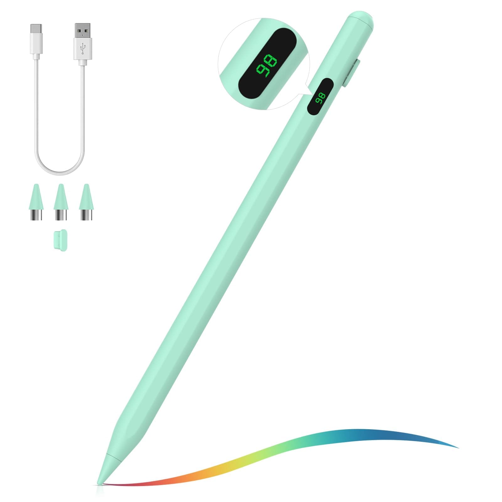 MoKo Universal Stylus Pen for Touch Screen, Compatible with iPad/iPhone/Samsung/Tablet Devices and Other iOS/Android Smartphone, Tablet Pen with Power Display, Green