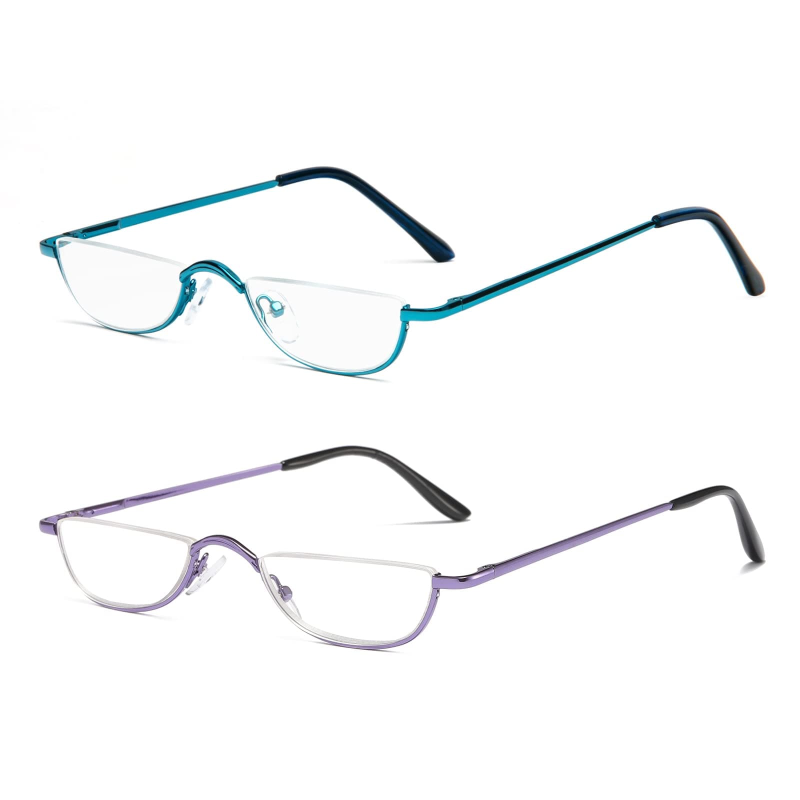 KoKoBin Half Frame Reading Glasses Spring Hinges for Men Women Slim Half Moon Lens Readers Metal Semi Rimless eyewear