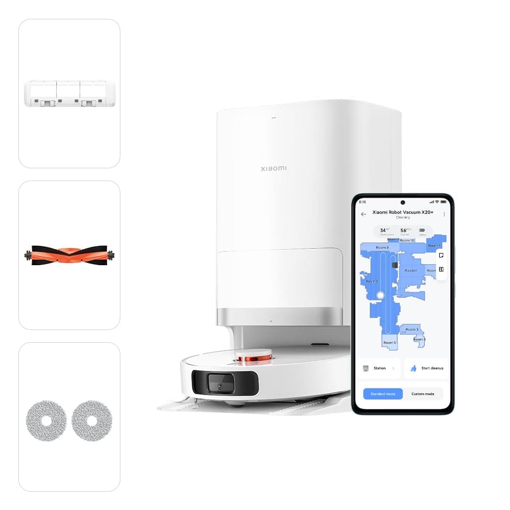XIAOMI Robot Vacuum X20+ - Robot Vacuum Cleaner and Floor Mop with Intelligent Laser Navigation System (LDS), 6000 Pa Suction, White (ES Version)