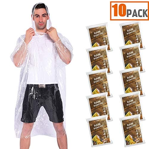 COOY Rain Ponchos,with Drawstring Hood (10 Pack) Emergency Disposable Rain Ponchos Family Pack for Adults,Fit Men and Women, Perfect for Disneyland,Clear