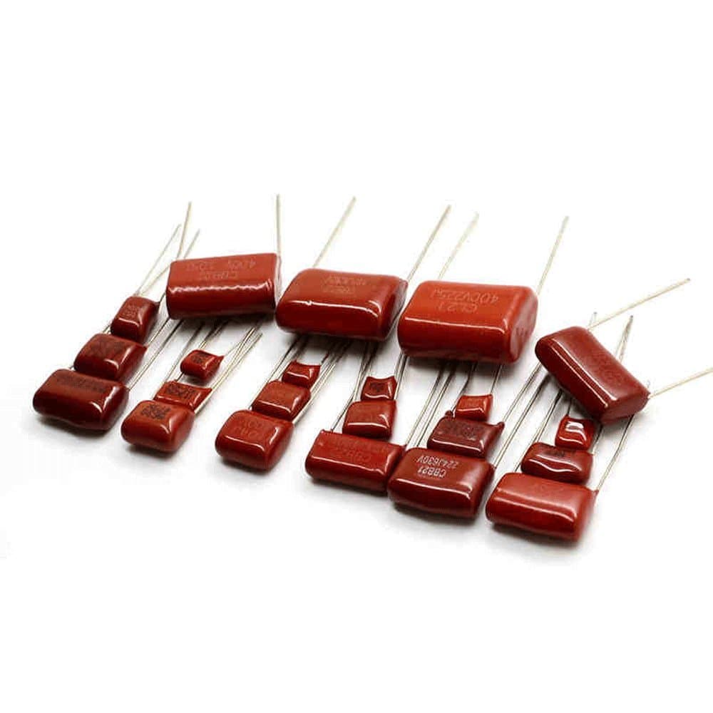21 Values 1nF-2.2uF CBB Metallized Polypropylene Film Capacitors 105PCS Assorted kit for DIY Lab AC 100V 250V 400V 630V