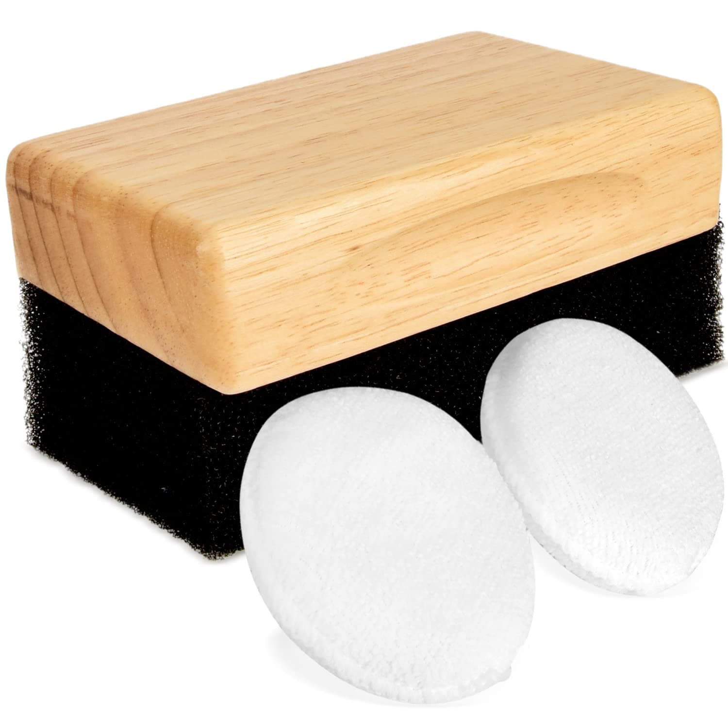 Impresa Butcher Block Applicator & Microfiber Buffing Pads - 3-Piece Set, Wood & Black - Oil & Wax Applicator for Wood Surfaces - Ergonomic Balta Handle - Reusable Pads for a Smooth Finish