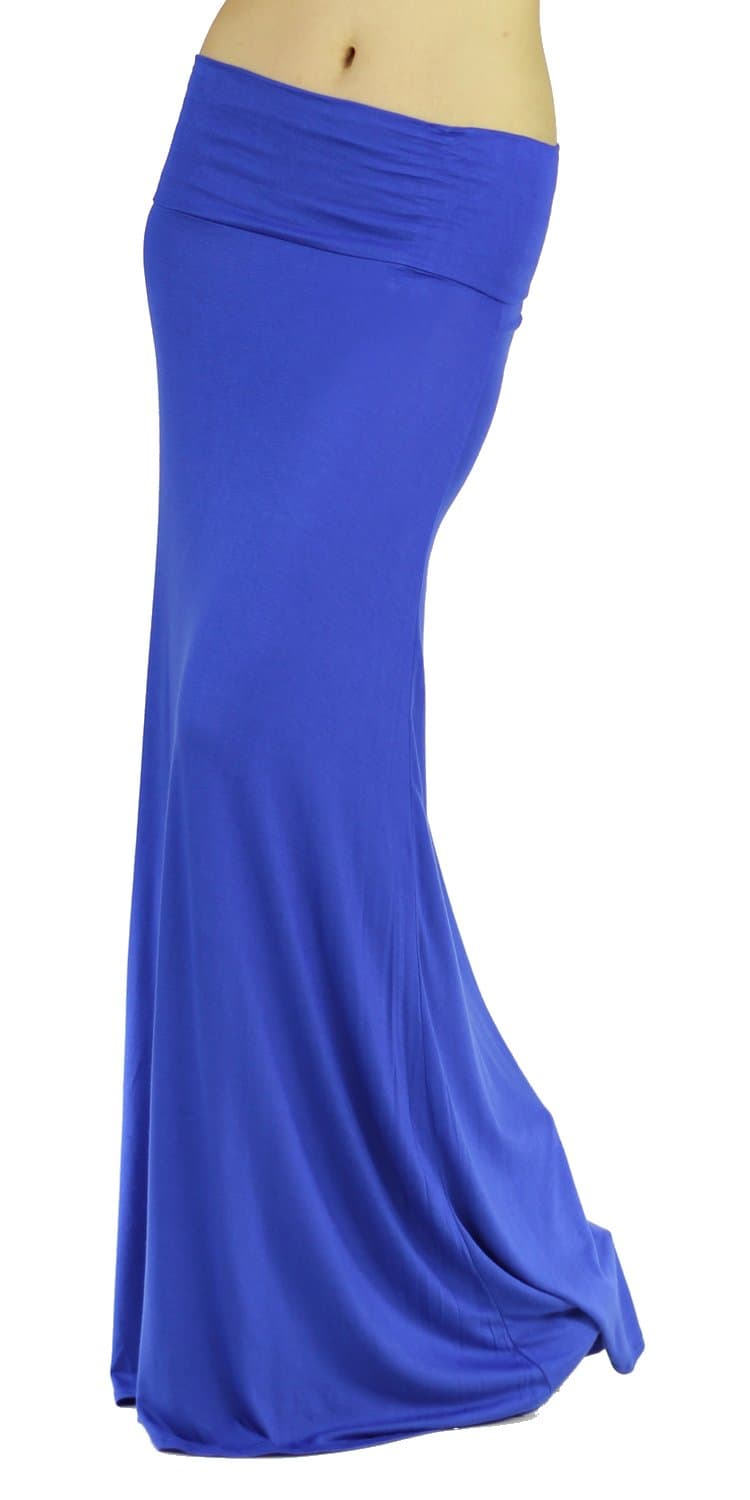 Red Lime Sunday Women's Rayon Span Regular To Plus Basic Maxi Long Skirt - Solid (SMALL, ROYAL BLUE)