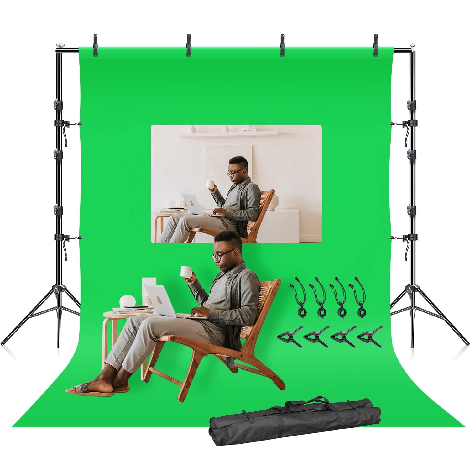LimoStudio 10 x 9.6 feet Large Frame Backdrop Stand with 6 x 9 feet Green Screen Background, Soft Chromakey Backdrop for Photography & Video Studio, AGG3113