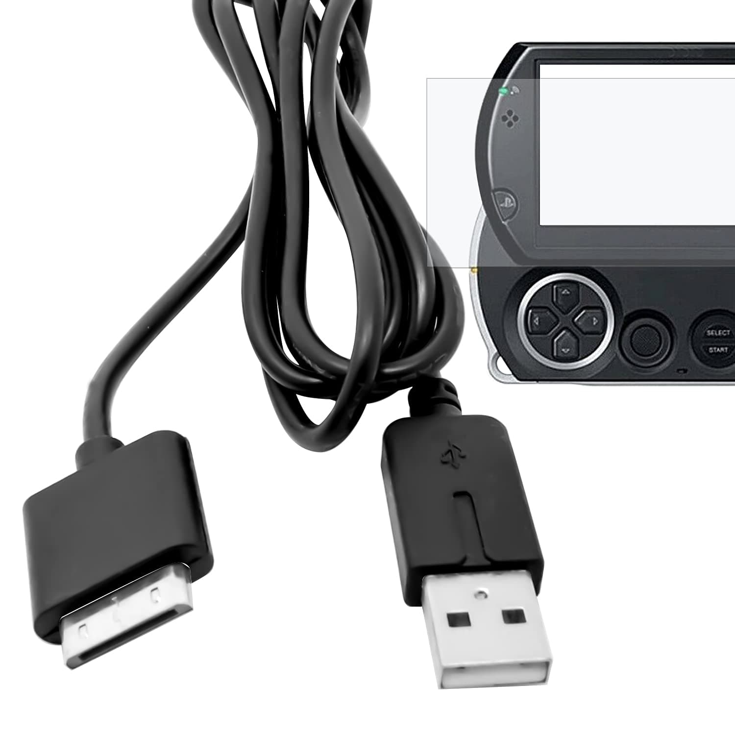 Draw a dragon 3.3 ft Black USB 2 IN 1 Data Sync & Power Charger Cable for PSP Go, Ultra Clear Guard Film 1 Pack