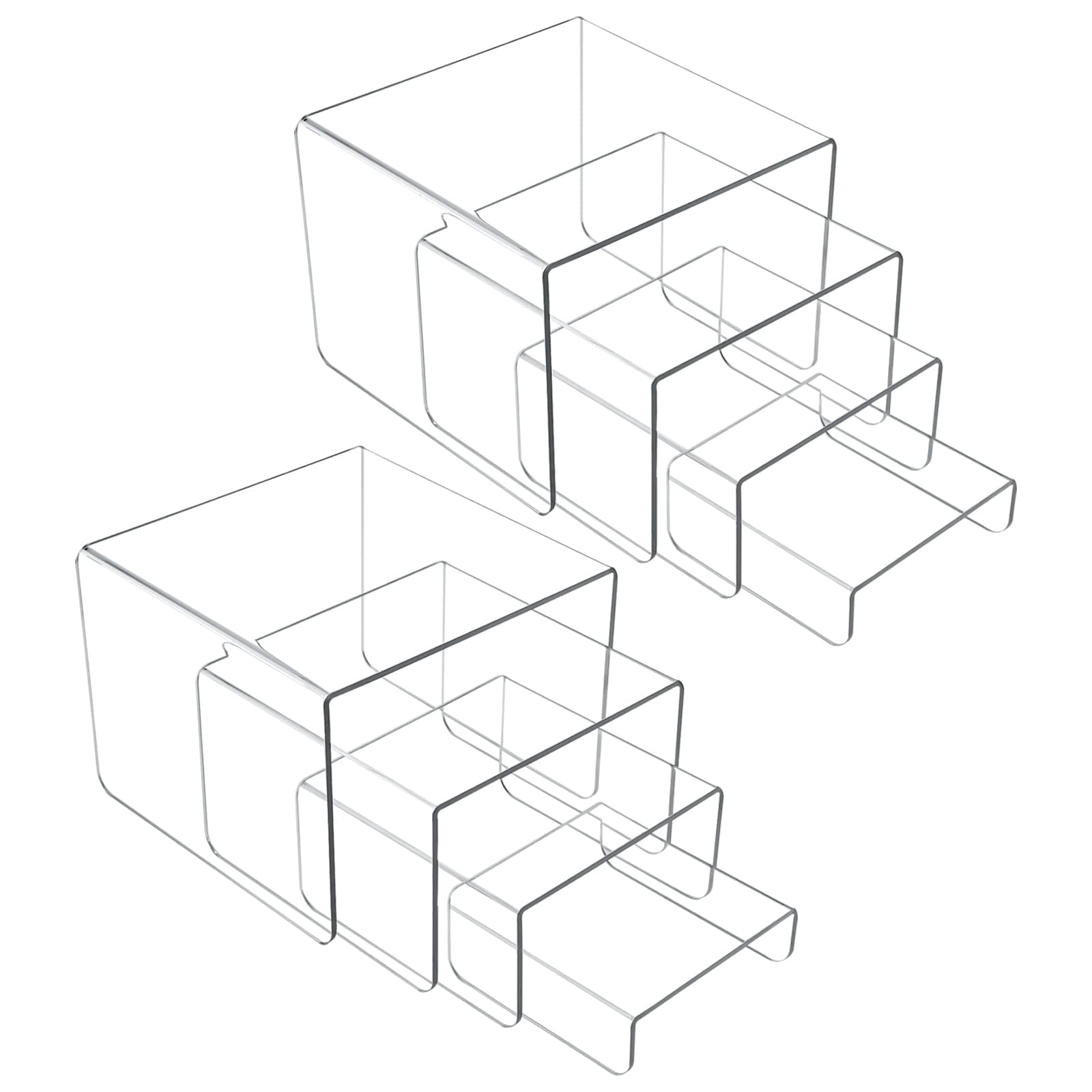MerryNine 8 PCS Acrylic Risers for Display, 4-Tier Clear Display Stand Risers, multifunction acrylic transparent Pop stand for Cupcakes, Figures, cosmetics, Collectibles Display (Square)