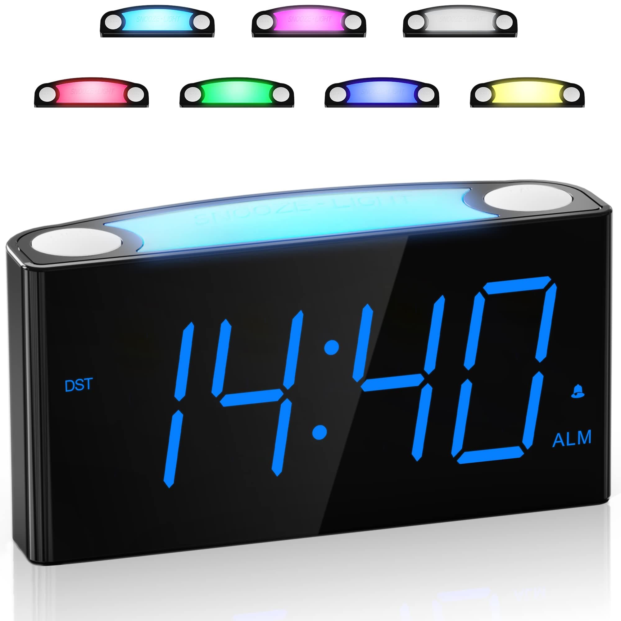 Mesqool Digital Alarm Clock - 7 Colored Night Light, 7" Large LED Display with Dimmer, 2 USB Chargers, 12/24 H, Big Snooze, Loud for Heavy Sleepers