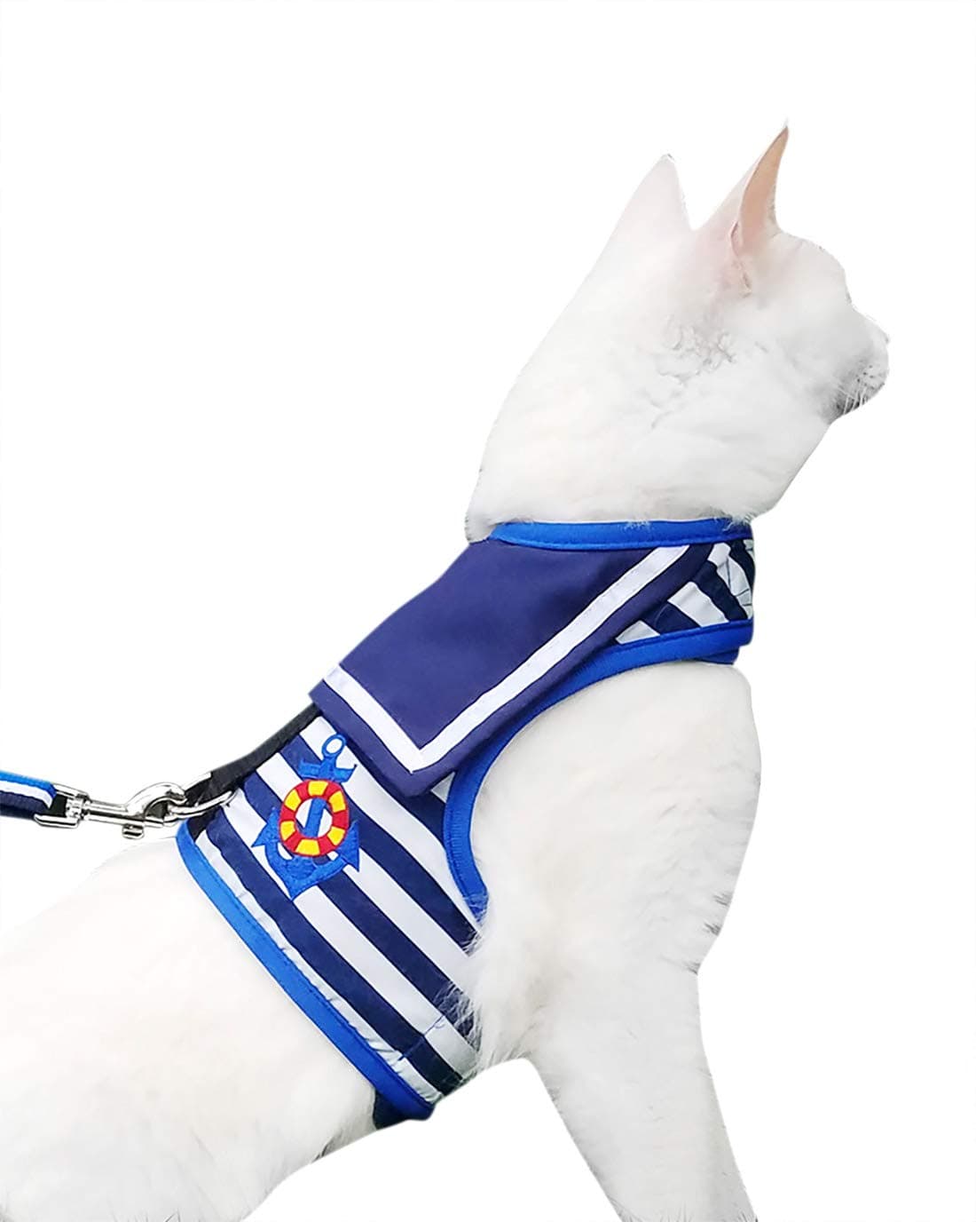 Cat Harness and Leash for Walking Escape Proof, Adjustable Cat Vest Harness, Padded Stylish Cat Walking Jackets, Sailor Suit Navy, Medium