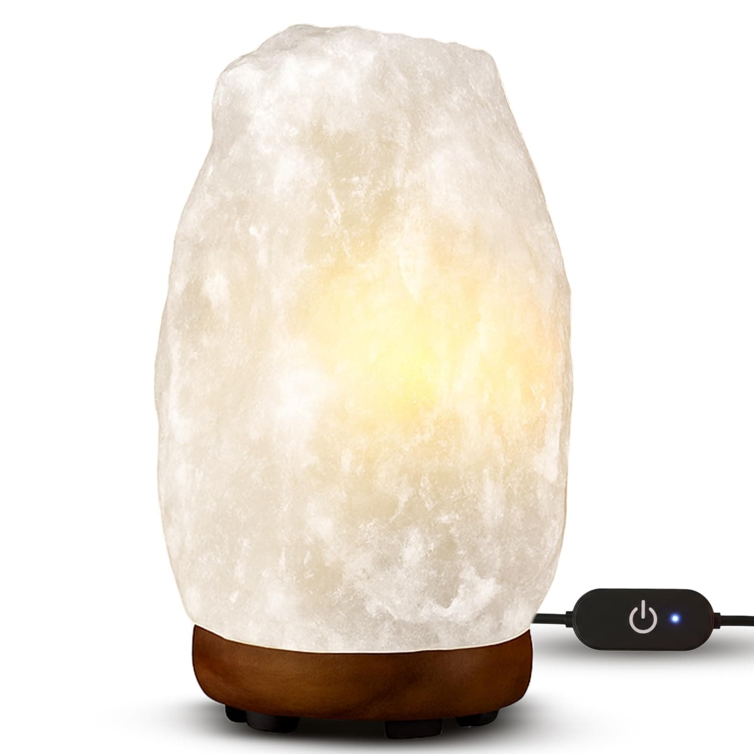 Himalayan Glow Crystal White Salt Lamp Night Light, 6-7 lbs/Each - Hand Curved Night Light, Salt Lamp with Neem Wooden Base, Best for Gift – (ETL Certified)