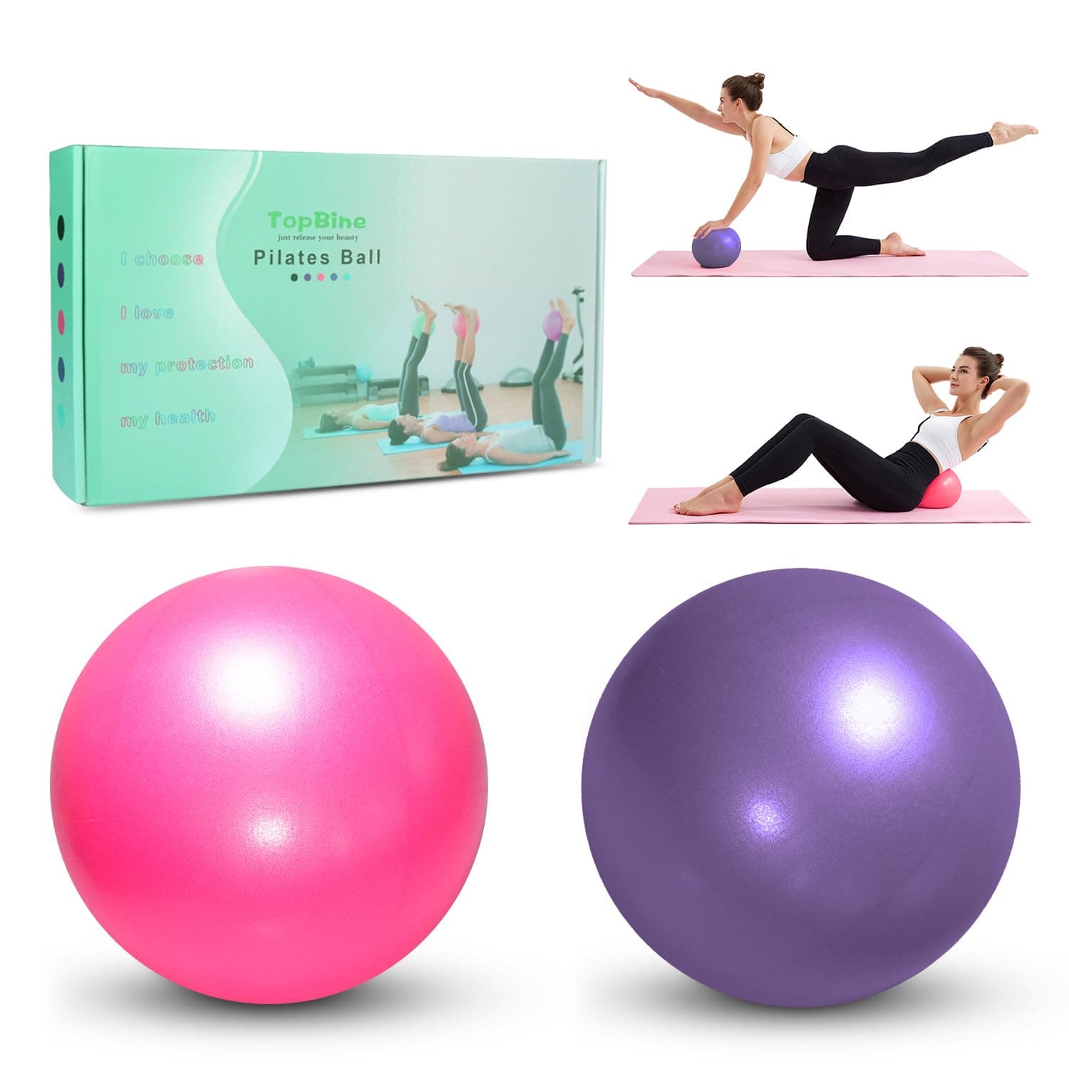 2 Pcs Pilates Ball 23cm Small Exercise Ball Stability Ball for Yoga Barre Core Training and Physical Therapy- Comes with Inflatable Straw
