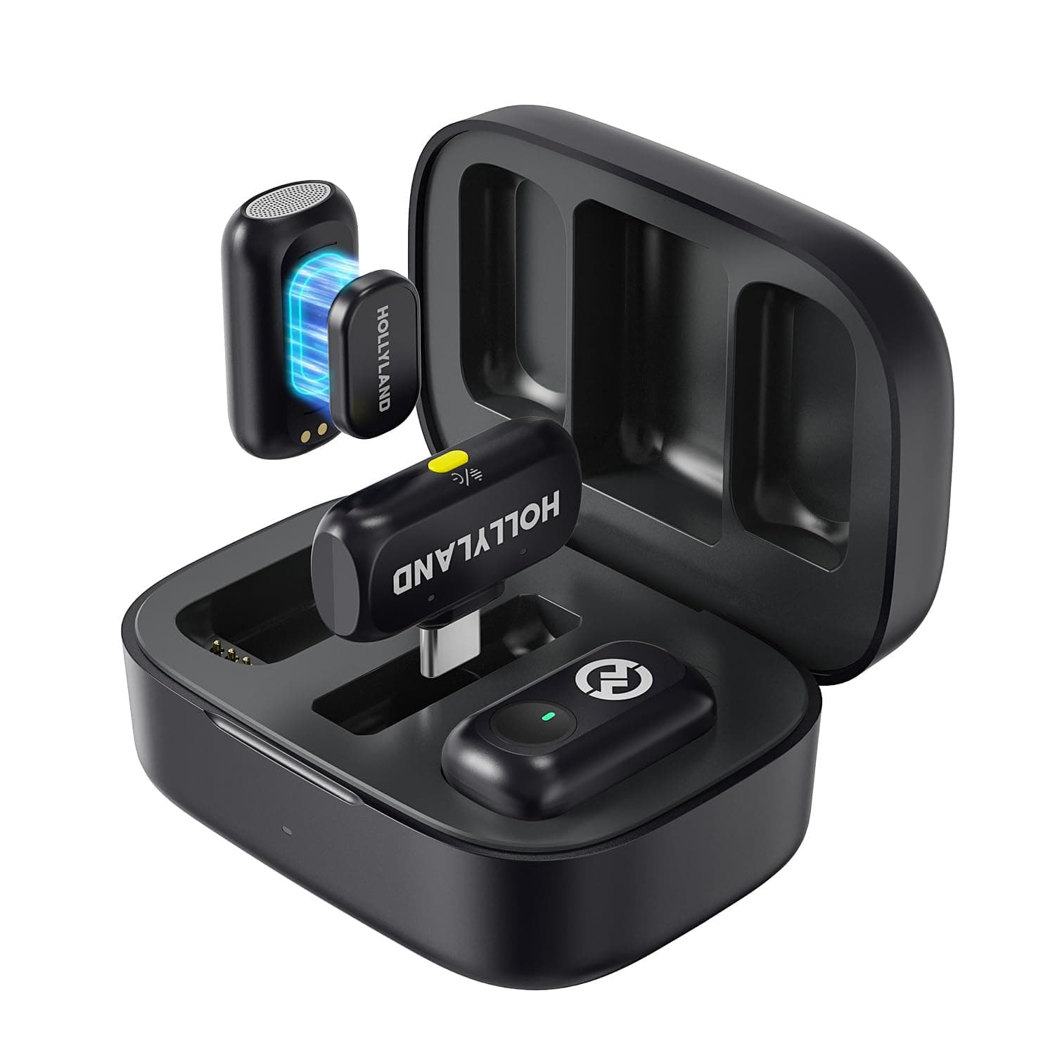 Hollyland LARK A1 Wireless Mini Microphone for iPhone15/16 & Android, Pure Sound, Noise Cancelling, Magnetic Microphone for YouTube, TikTok, Podcast, Vlogging for USB-C(2TX+1RX+Charging Case)