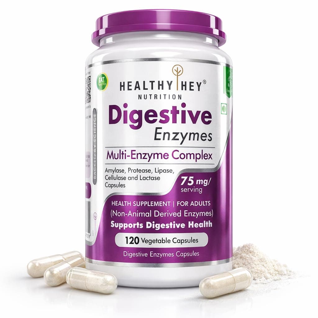 Digestive Enzymes Capsules - Amylase, Lipase, Protease, Multi-Enzyme Complex Tablet - 120 Vegetable Capsules