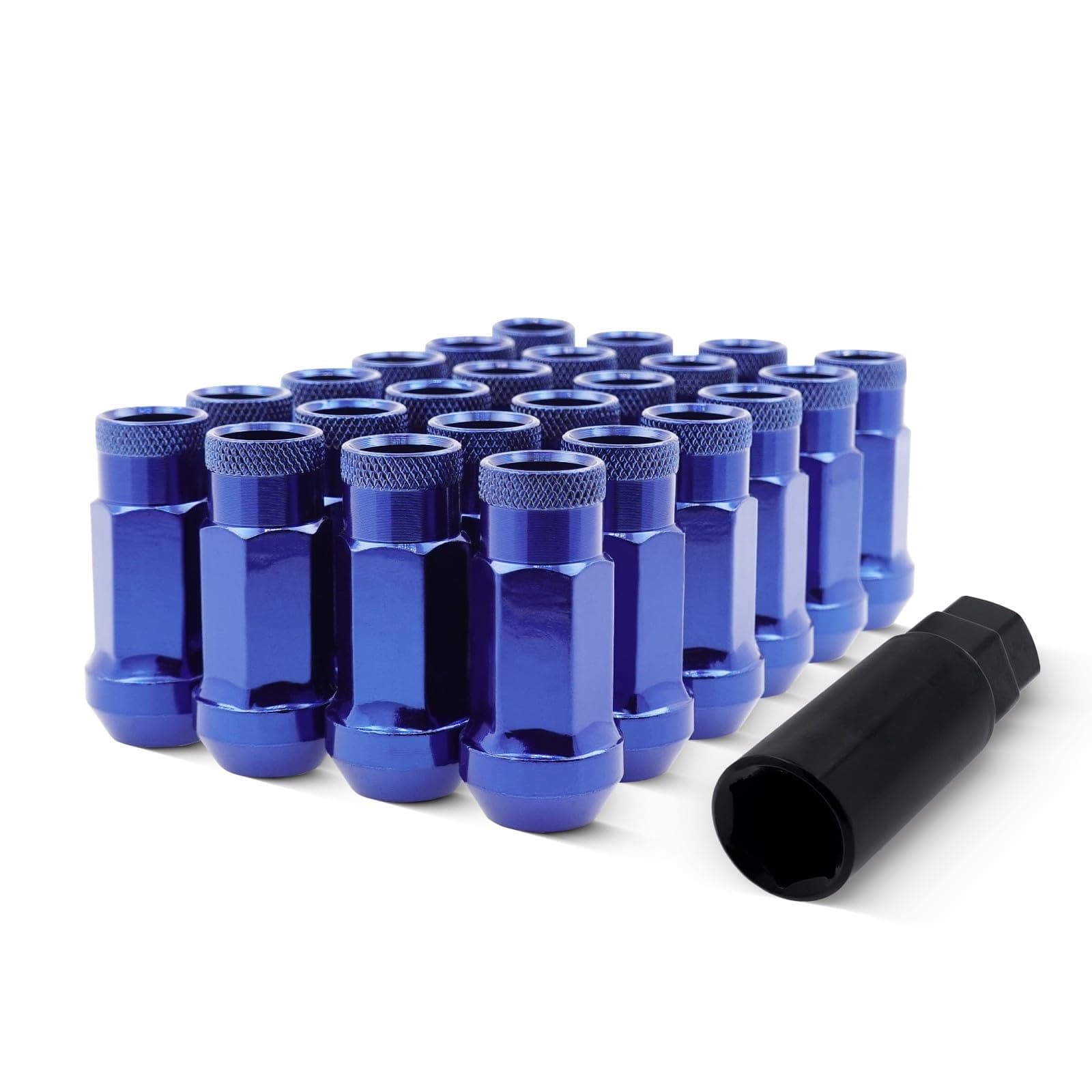 EZAccessory 14x1.5 Extended Tuner Lug Nuts 32 Pcs+Key Blue Racing Open End for Chevy/GMC Suburban 2500 Sierra 2500/3500 Yukon XL 2500