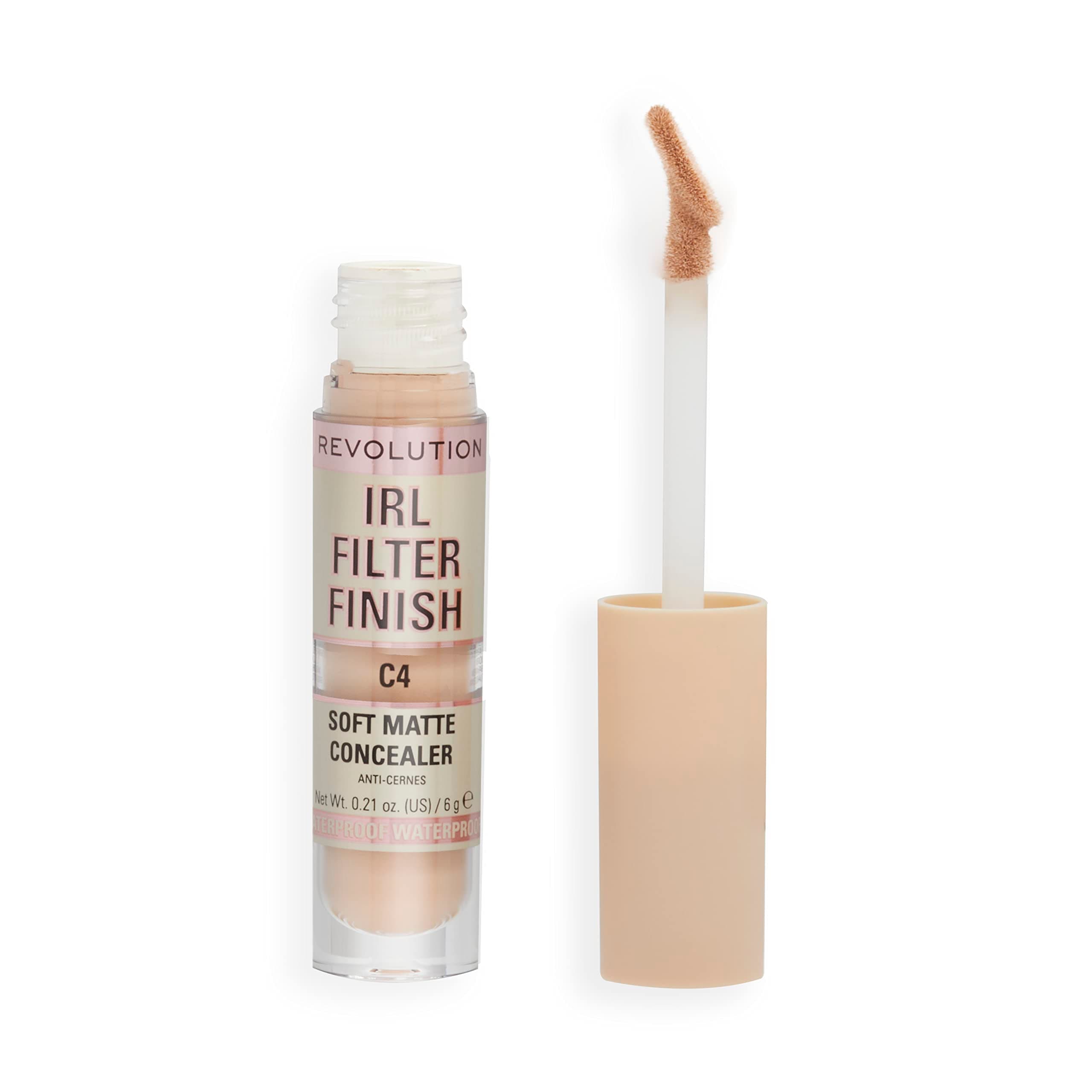 Revolution, IRL Filter Finish Concealer, Full Coverage, Oil-Free, Long-Lasting & Lightweight Formula, Infused with Hyaluronic Acid, Vegan & Cruelty-Free, C4, 0.21 oz
