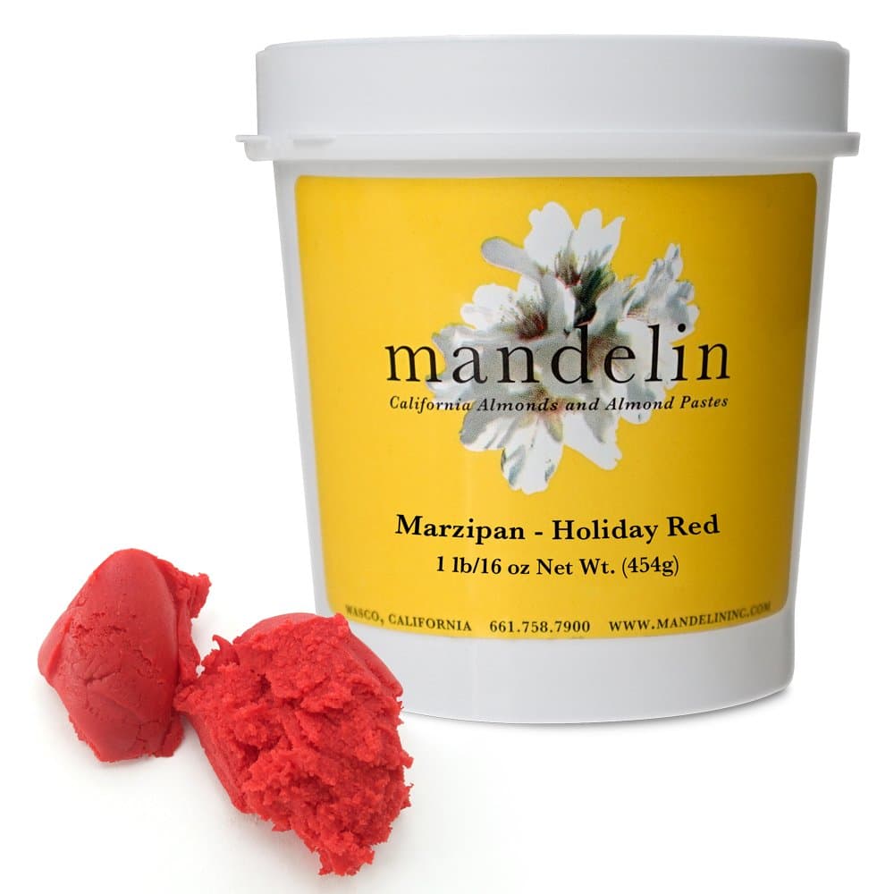 Mandelin Holiday Red Marzipan Modeling Paste, 33% Almonds, 67% Sugar (Holiday Red, 1 lb)