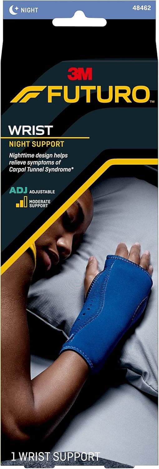 FUTURO Night Wrist Support, Left or Right, Adjustable, Helps Provide Nighttime Relief of Carpel Tunnel Symptoms, Made of Breathable Material, Easy-to-Use Sleeve Design, One Size Fits Most (48462ENR)
