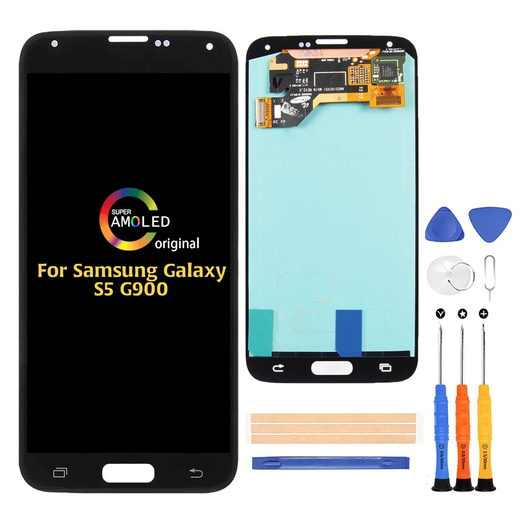 A-MIND For Samsung Galaxy S5 G900 LCD Display Screen Replacement(Not Original)G900M/V/A/T/FD Touch Digitalizer & LCD Repair Parts Kit,with Screen Protector+Tools(Black)
