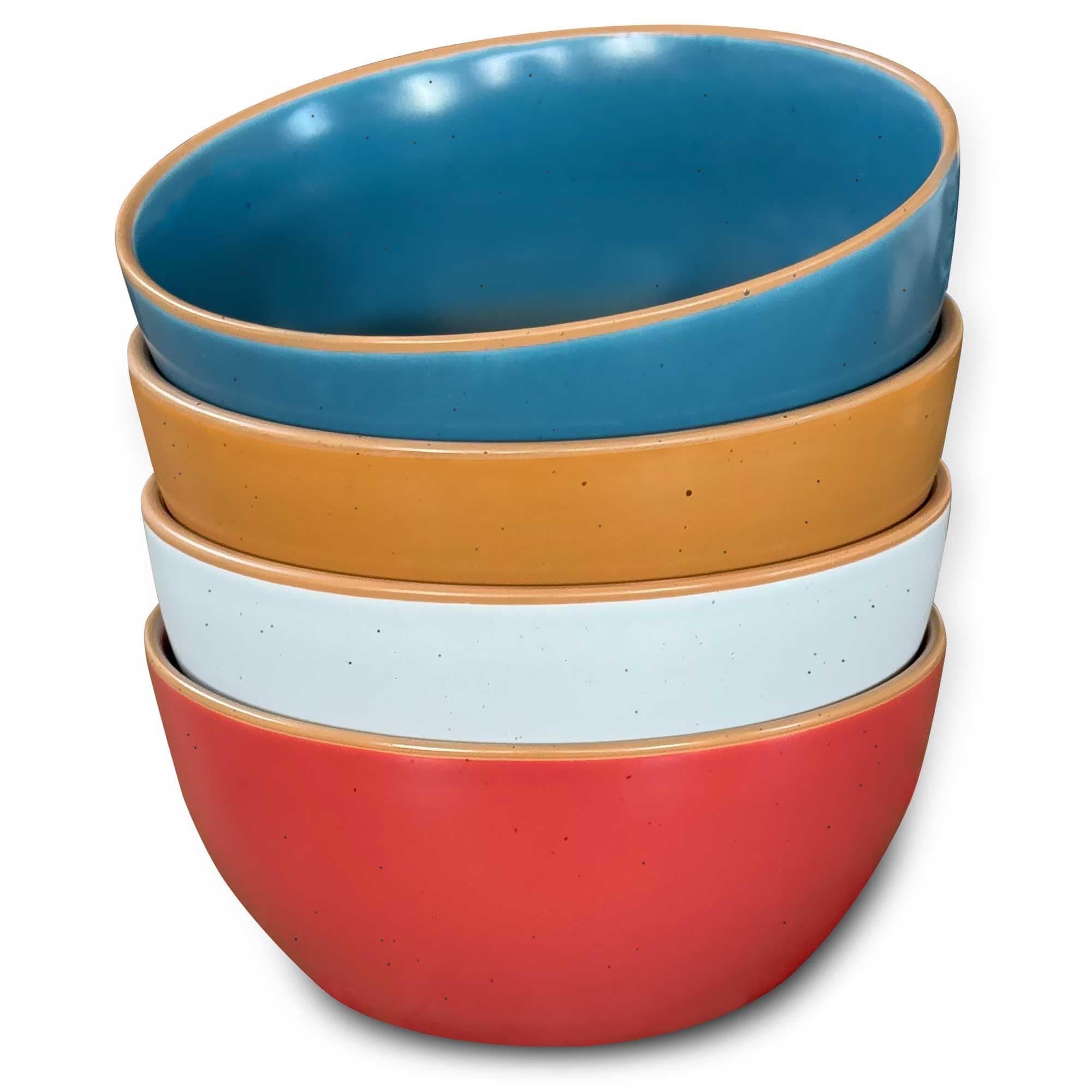 Mora Ceramic Artisan Matte Bowls For Kitchen 28oz - Bowl Set of 4 For Cereal, Salad, Pasta, Soup, Dessert etc - Dishwasher, Microwave, and Oven Safe - For Breakfast, Lunch and Dinner - Marina Colors