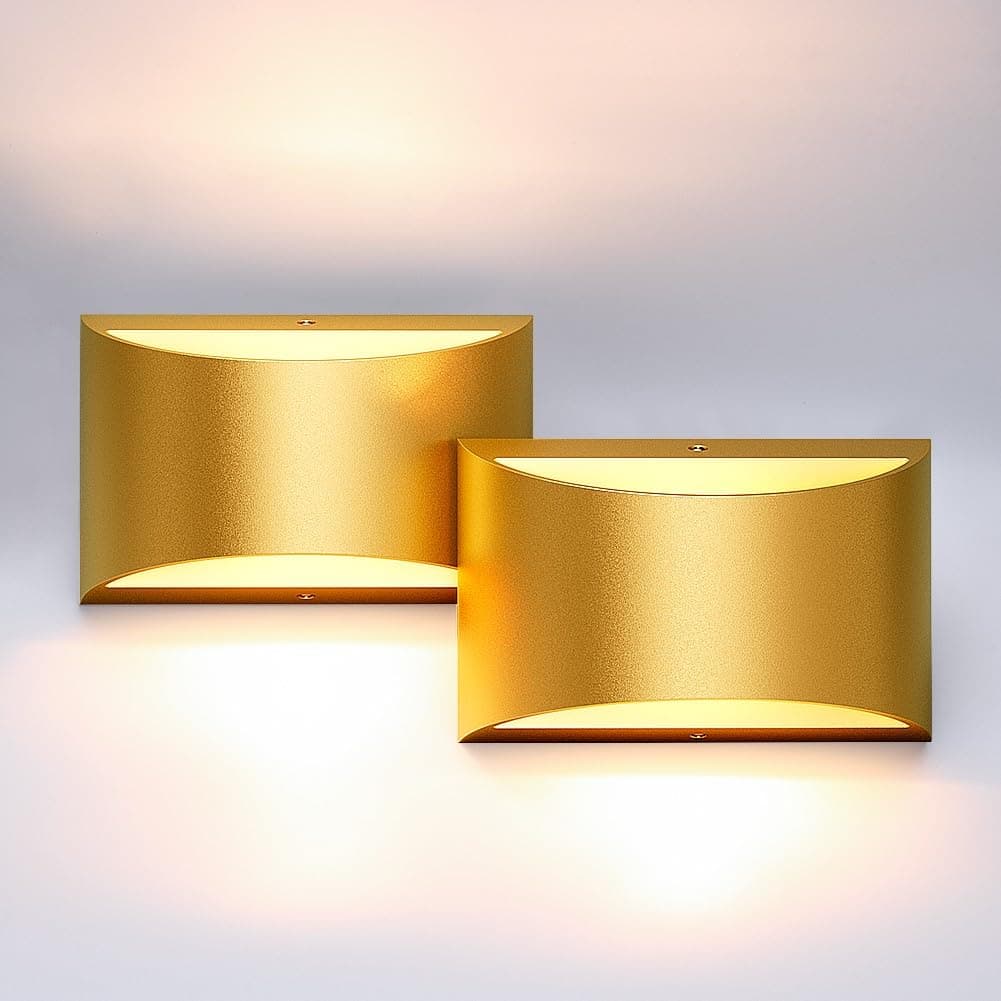 Aipsun Gold Wall Sconce Indoor Wall Lights Hardwired Set of 2 Up and Down Wall Mount Light for Living Room Bedroom Hallway Corridor Conservatory Warm White 3000K(with G9 Bulbs)
