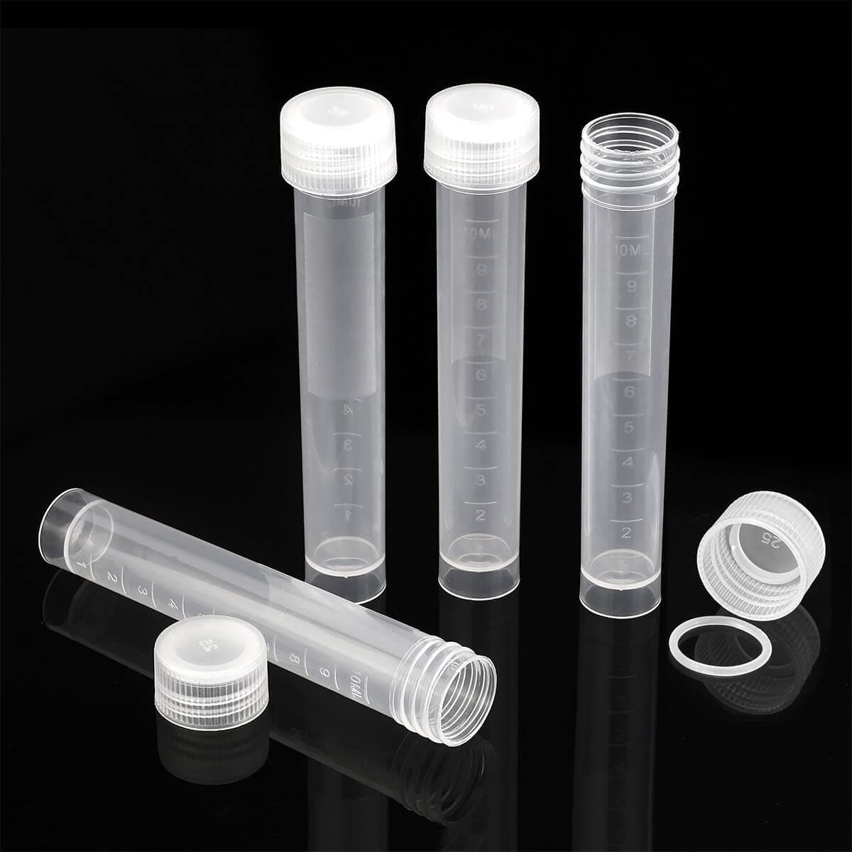 50PCS 10ml Plastic Small Vials with Screw Caps Sample Tubes Cryotubes,PP Material, Free from DNase, RNase, Human DNA