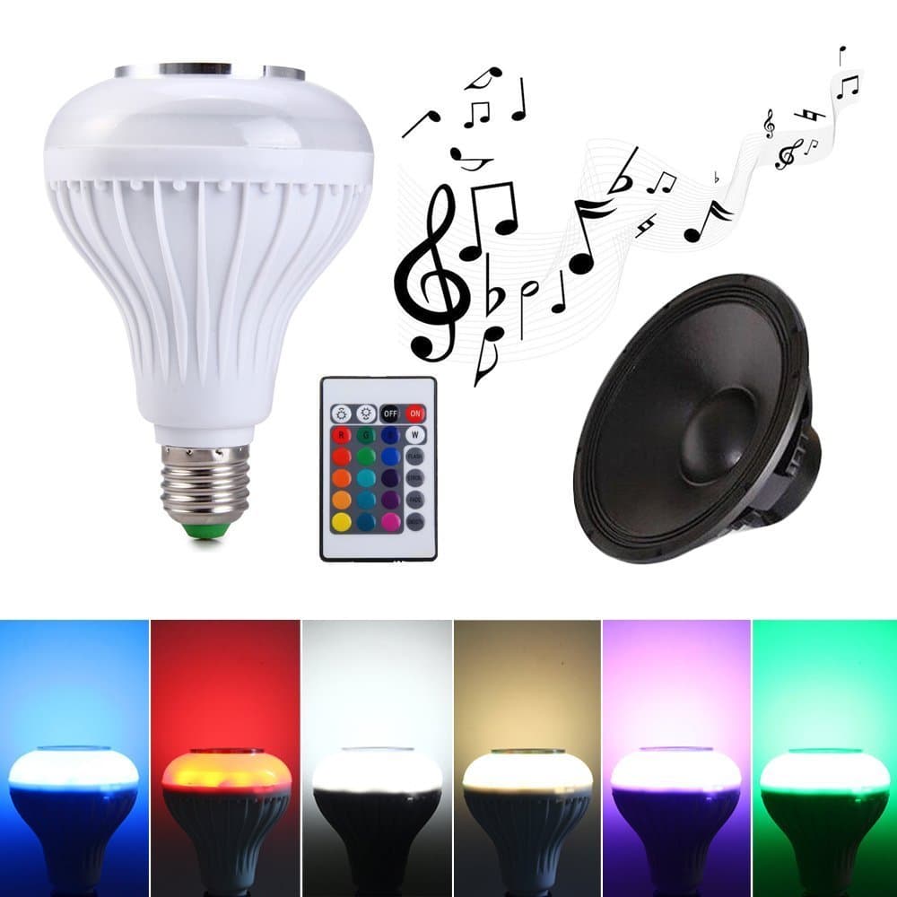 Speaker Bulb, Light Bulb Speaker E27 12W Colour Changing Music Bulb Built-in Smart Audio Bulb Speaker with 24Keys Remote Control for Room Party Show Stage