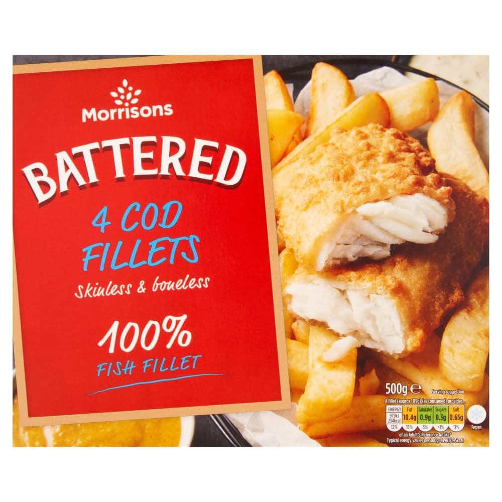 MORRISONS 4 Battered Cod Fillets, 500 g (Pack of 1)
