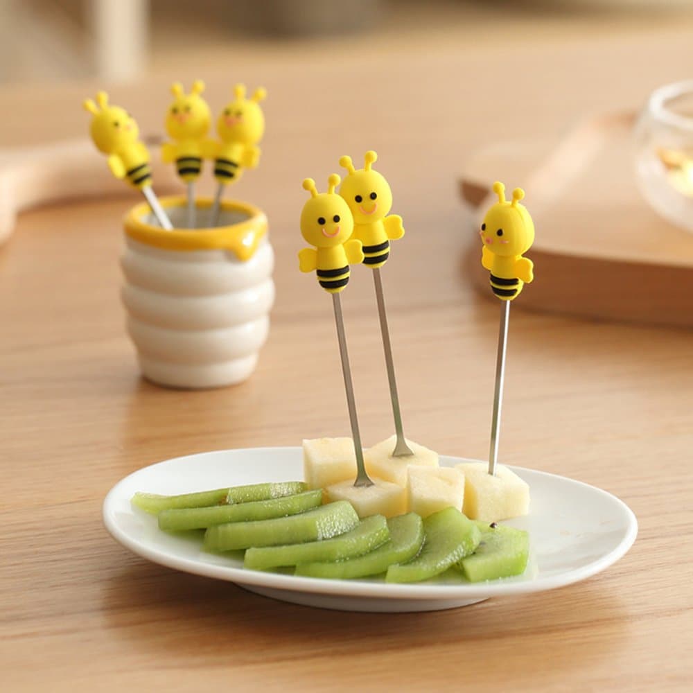 Fruit Fork, Cute Set of 6 Fruit Forks with Holder Stainless Steel Food Pick Forks for Kids Home