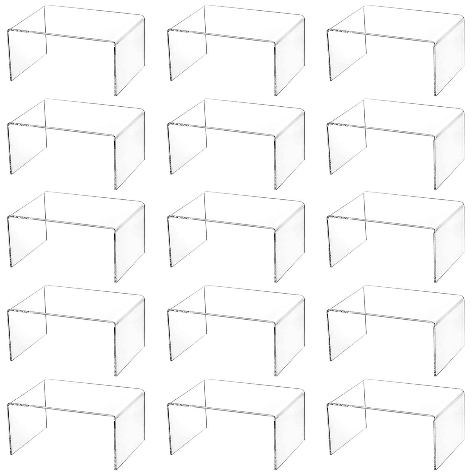 Hedume 16 Pack Clear Acrylic Display Risers, 4.4" x 3.2" x 2.2" Display Stand for Figures, Buffets, Dessert, Cupcakes, Candy, Jewelry and Collectibles