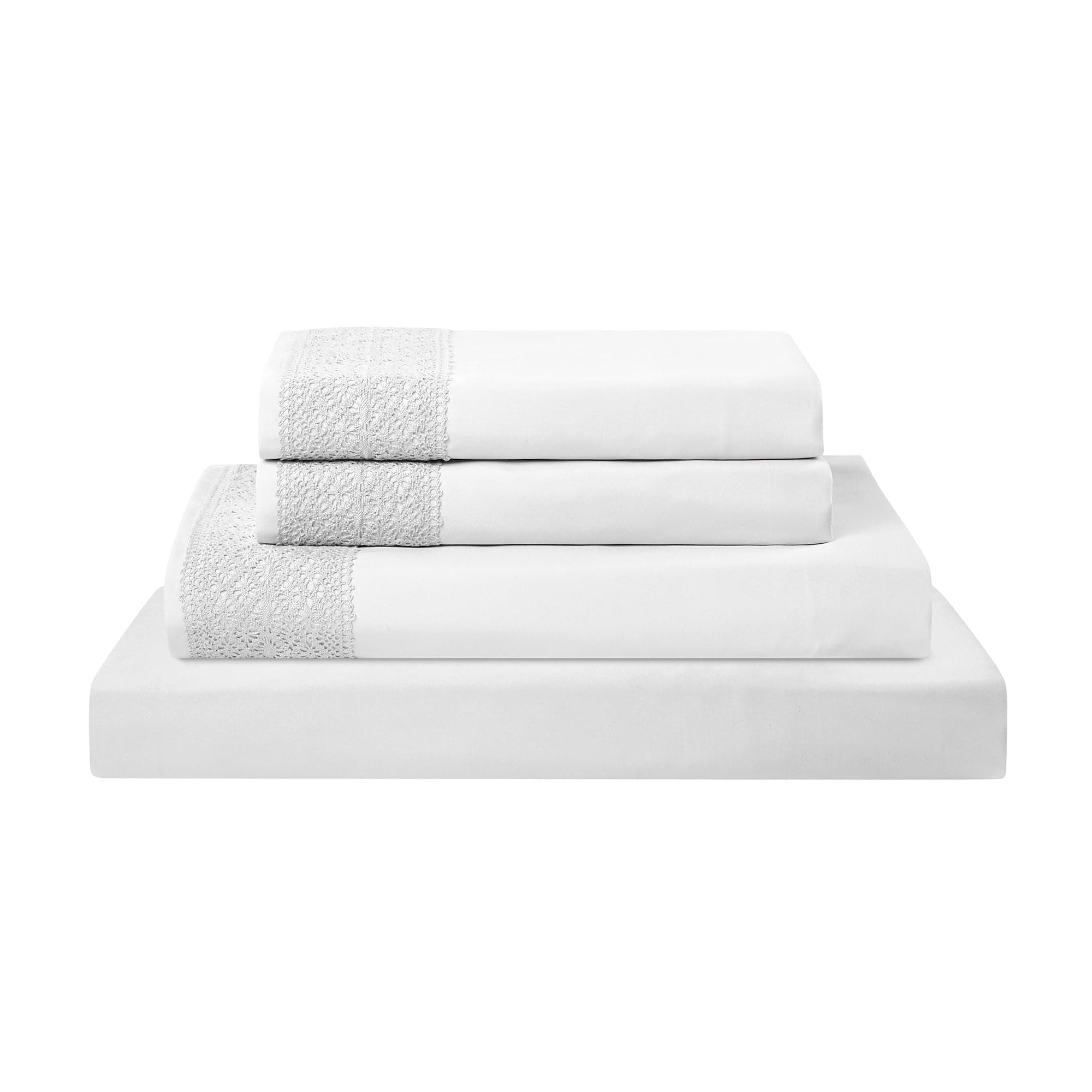 4 Piece Microfiber Sheet Set – Soft Cooling Bed Sheets with Crochet Lace – Deep Pocket, Wrinkle Free, Breathable, Hotel Luxury Bedding, White, Queen