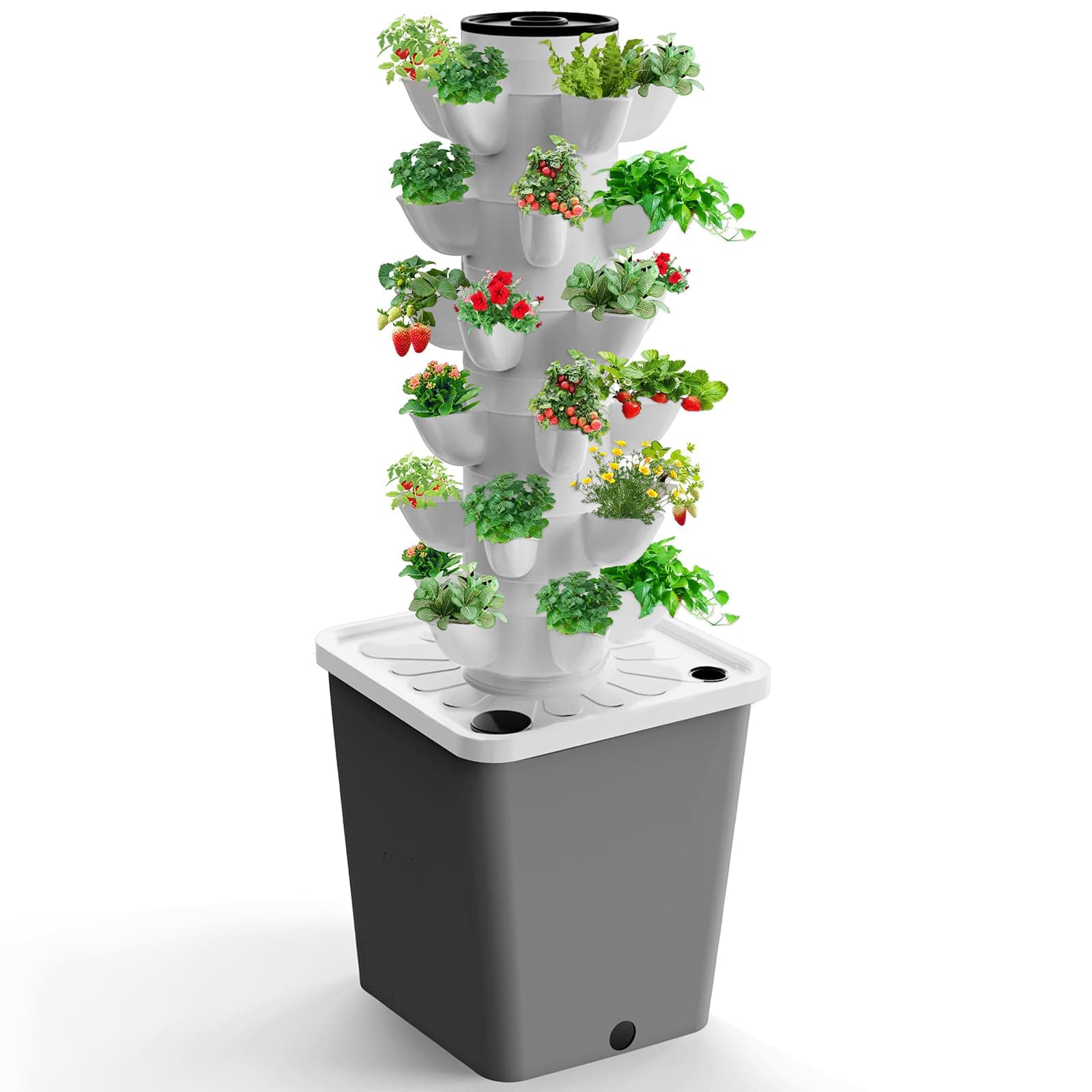 Hydroponics Growing System,30-Plants Indoor Vertical Tower Garden System Kit with Hydroponic Planter Gift for Gardening Lover, White