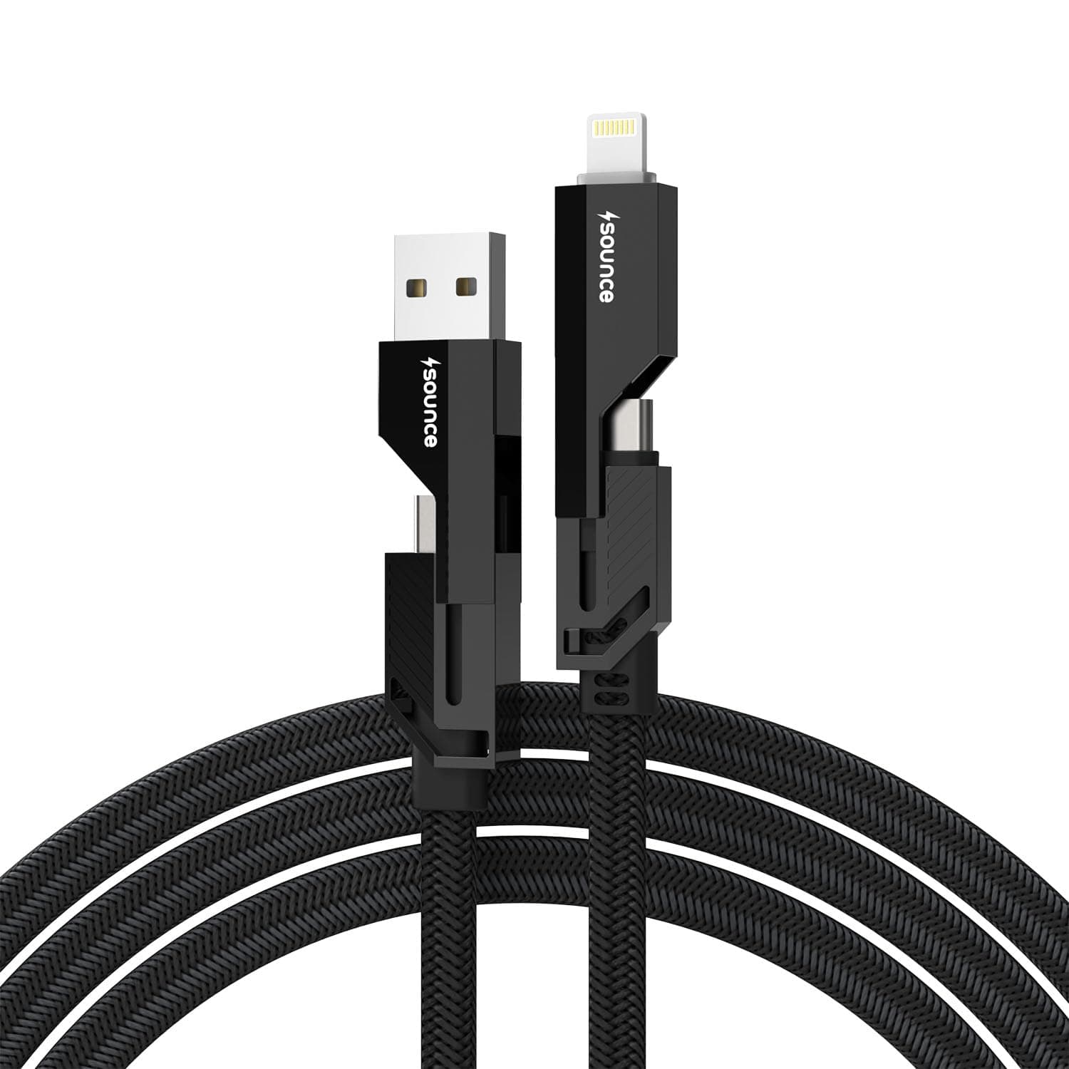 USB C Cable, 4-in-1 USB-C Cable, 66W C to C Cable Fast Charging Compatible Lightning to Type C, Type C to C, Lighting to Type A compatible for iPhones, iPads, Macbooks, Type C Laptops